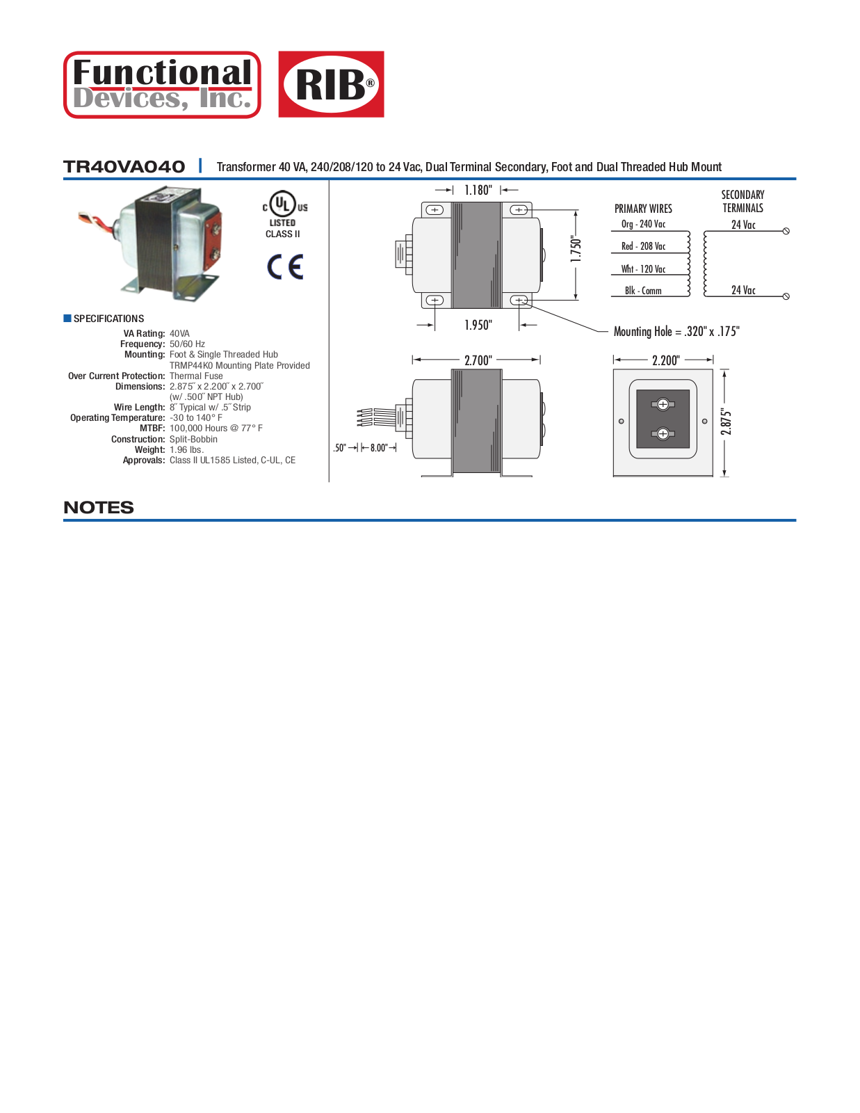 Schneider Electric TR40VA040 Data Sheet