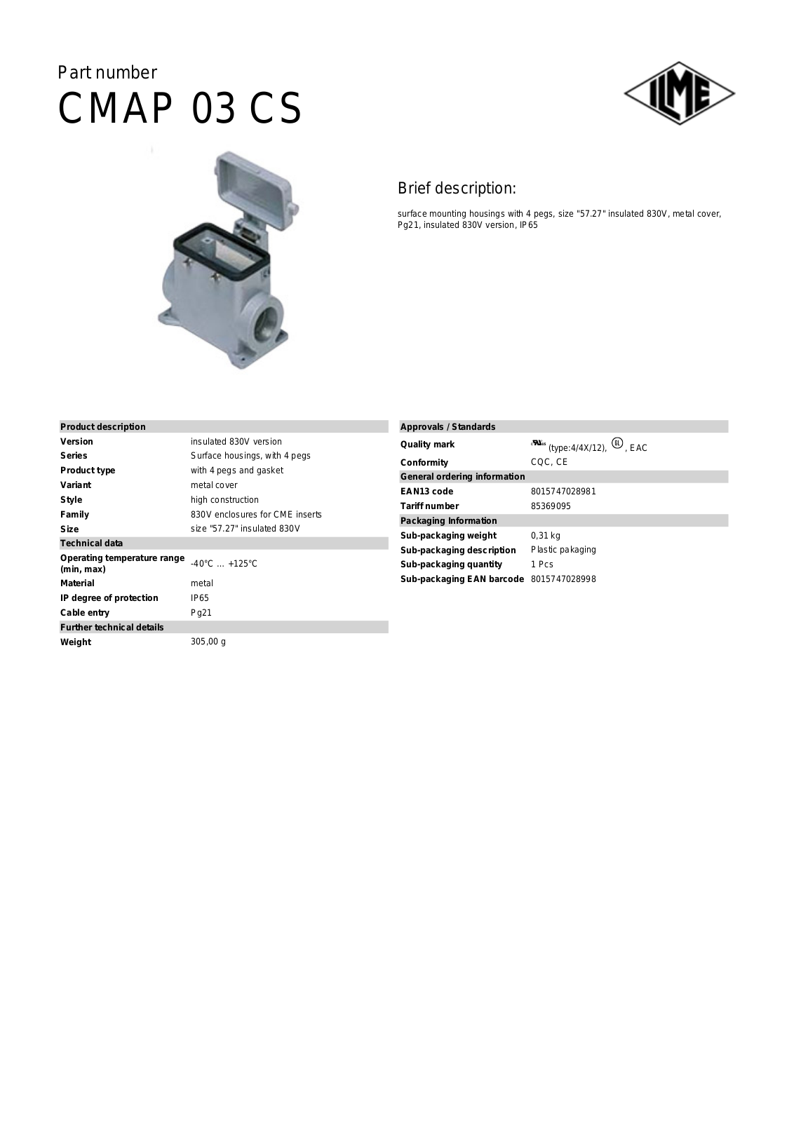 ILME CMAP-03CS Data Sheet