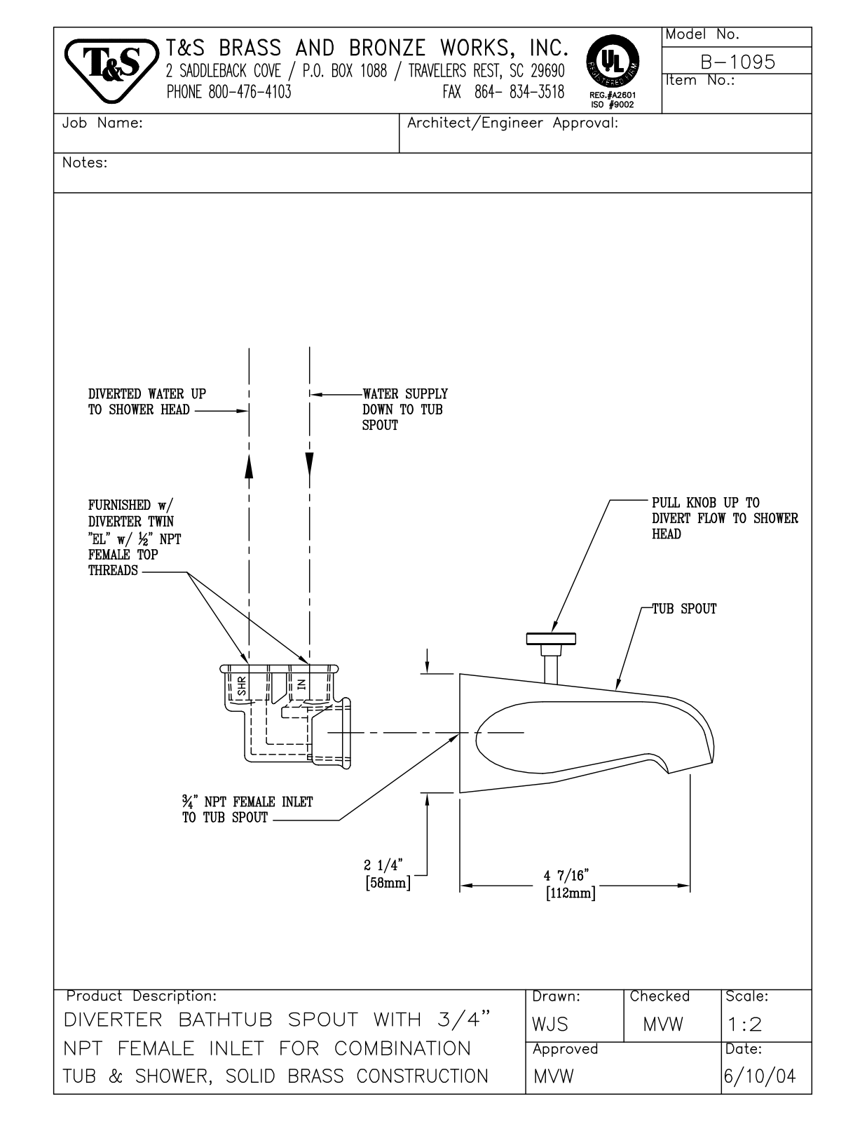 T&S Brass B-1095 User Manual