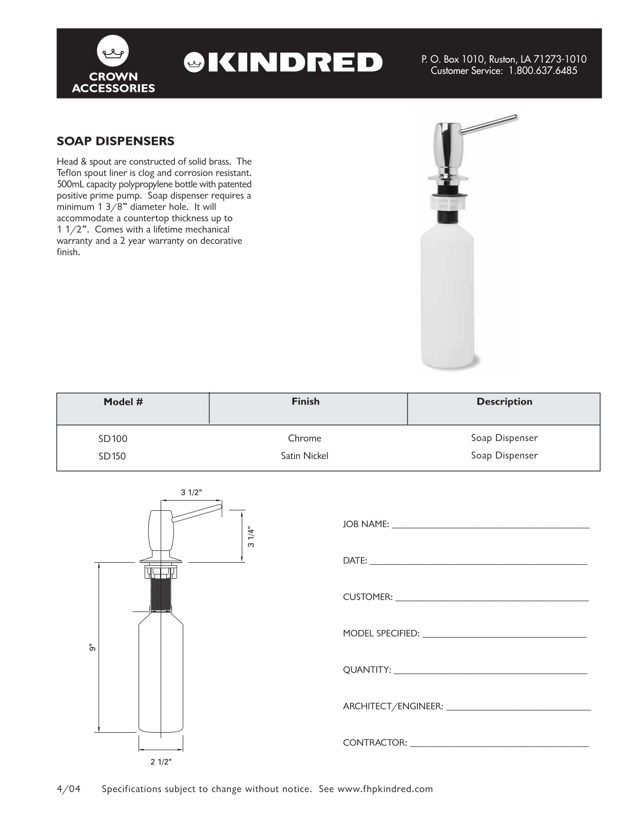 Franke SD100 Specs