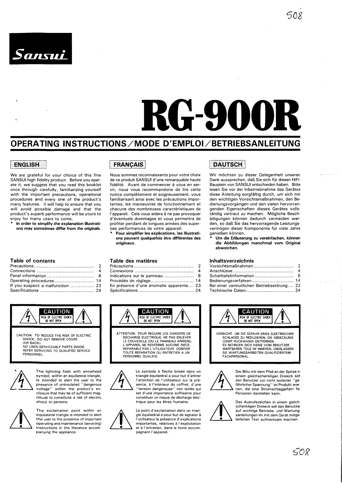 Sansui RG-900-R Owners Manual