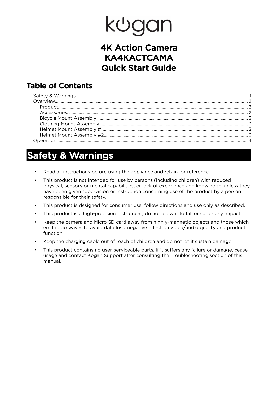 Kogan KA4KACTCAMA User Manual