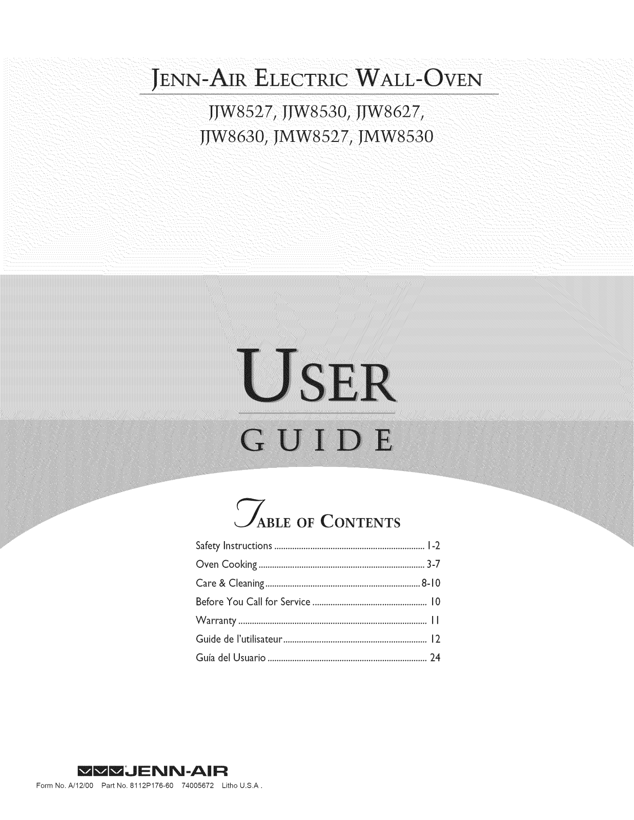 Jenn-Air JMW8530CAS, JJW8527CAW, JJW8527CAS, JJW8527CAB Owner’s Manual