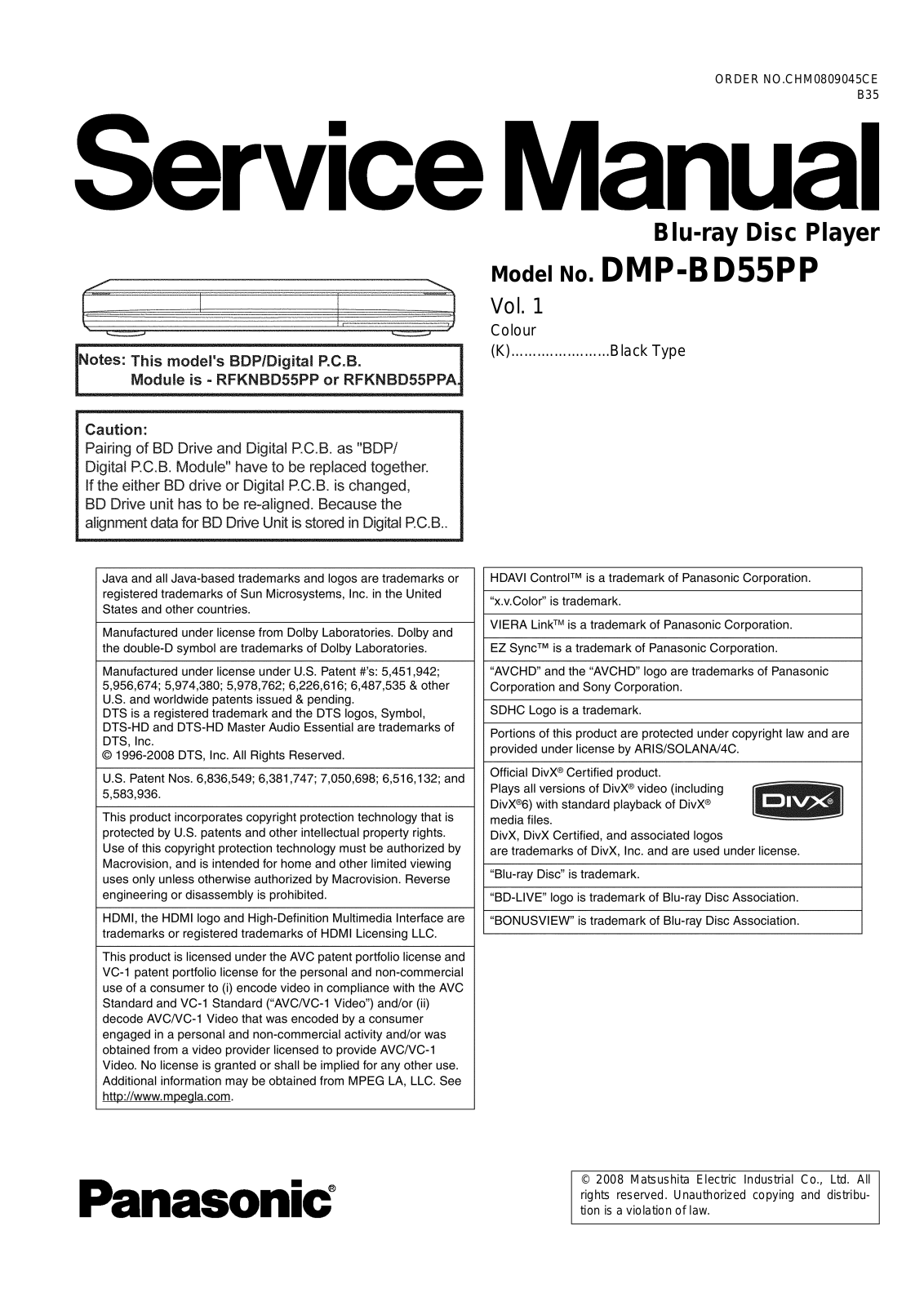 Panasonic DMPBD-55-PP Service manual