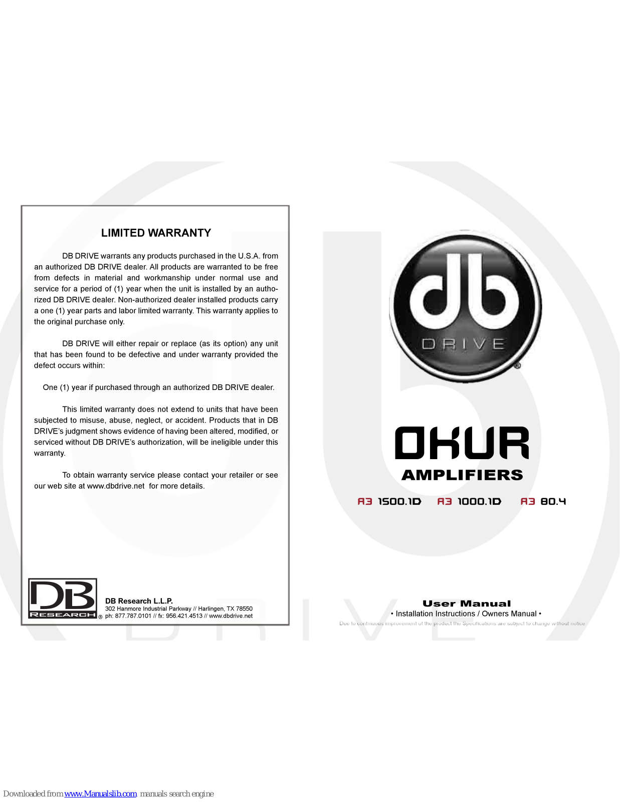 DB Drive Okur A3 Series A3 1500.1D, Okur A3 Series A3 80.4, Okur A3 Series A31000.1D, Okur A3 1000.1D, Okur A3 80.4 User Manual