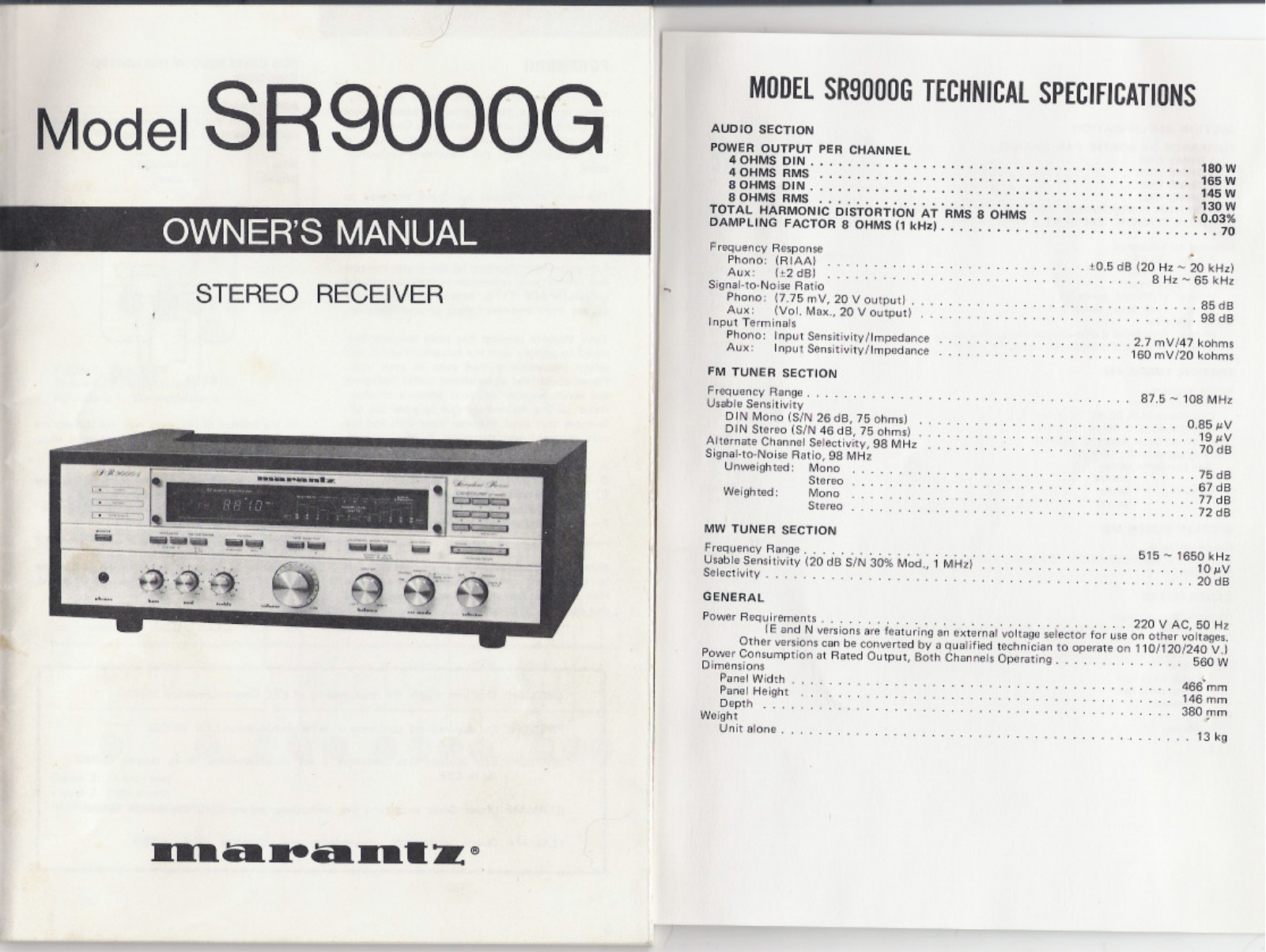 Marantz SR-9000-G Owners Manual