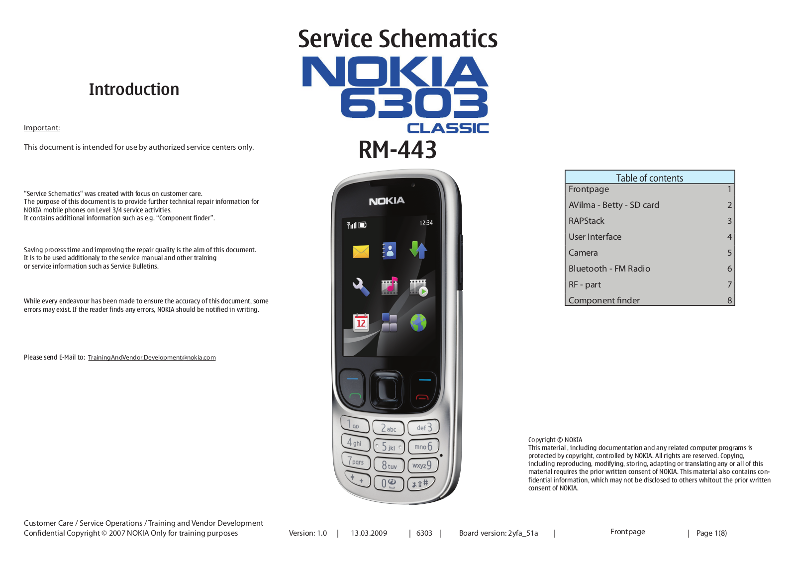 Nokia 6303 classic RM-443 Schematic