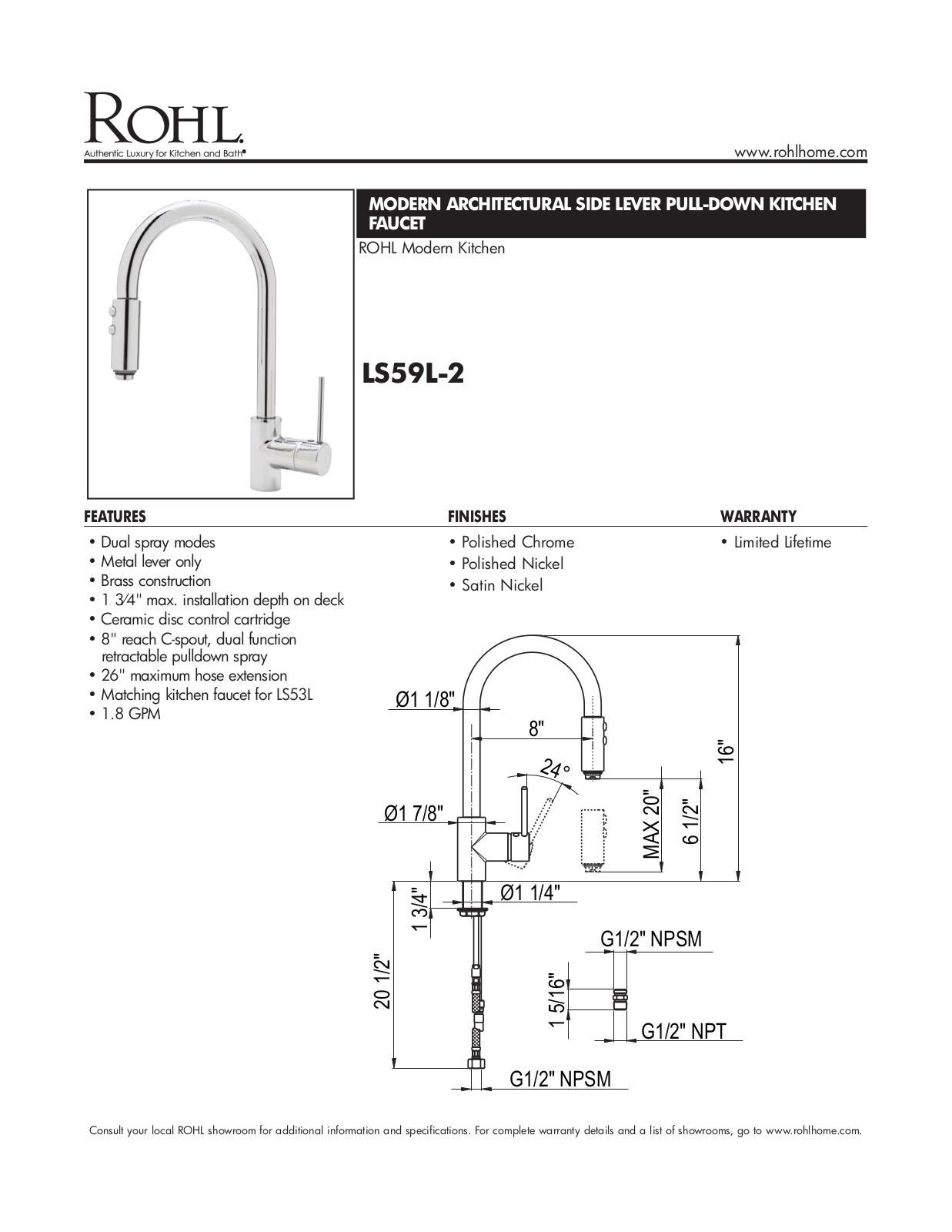 Rohl LS59LPN2 Specs