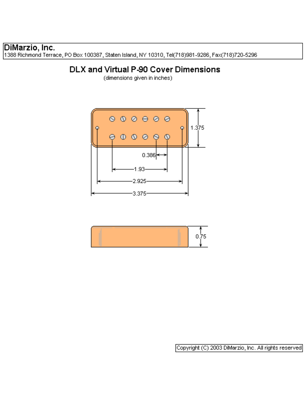 DiMarzio P90 Dimensions - ManualMachine.com