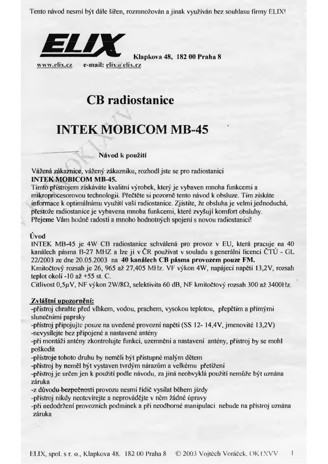 Intek Mobicom MB-45 User Manual