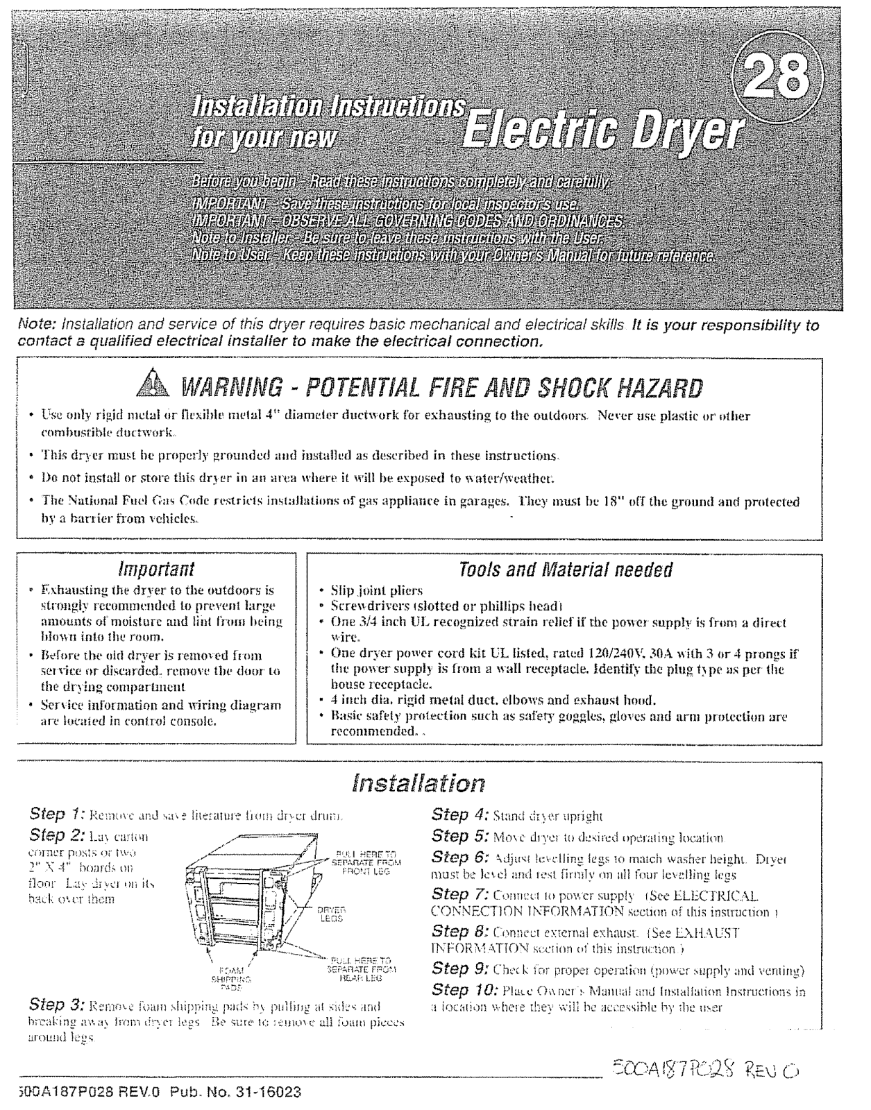 GE DPSB513EB0CC, DPSB513EB0WW, DPSR405EA1WW, DX4500EA0WW, DX4500EA2WW Installation Guide - ManualMachine.com