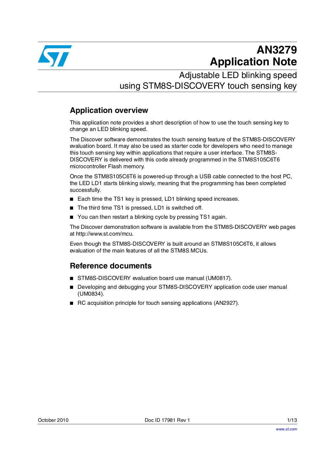 ST AN3279 Application note