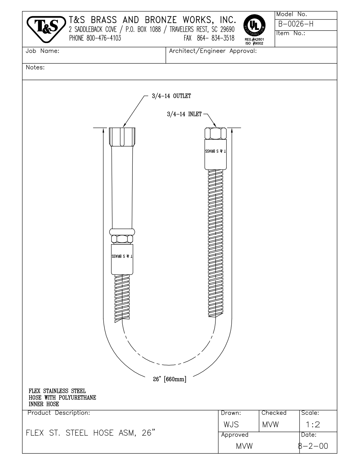 T & S Brass & Bronze Works B-0026-H General Manual