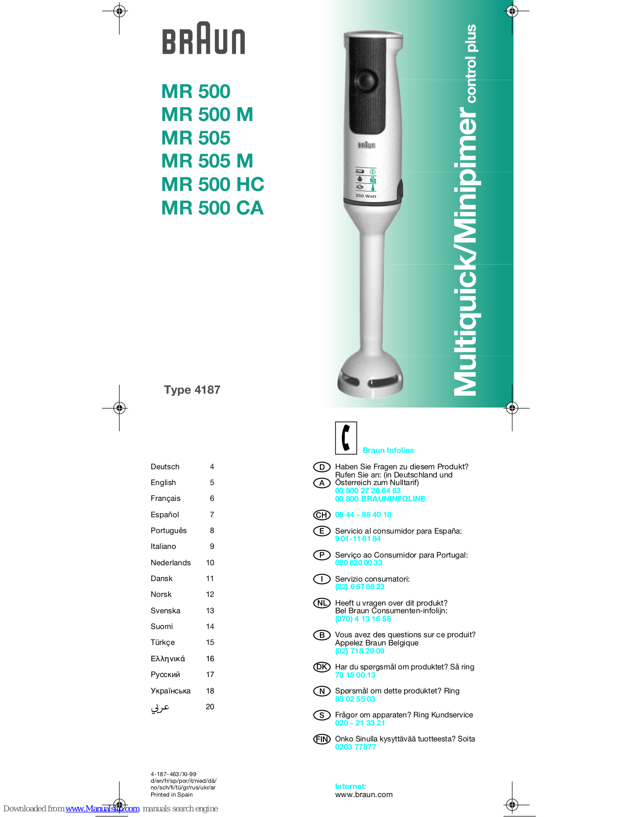 Braun MR 500, MR 500 CA, MR 500 HC, MR 505, MR 500 M Owner's Manual