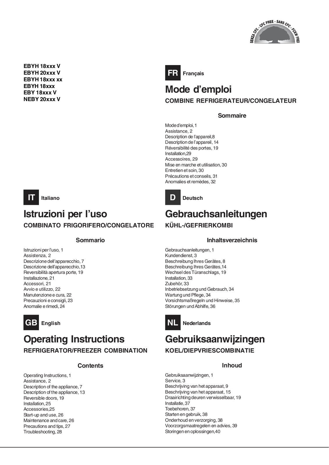 Hotpoint EBYH 18221 NX, NEBY 20420 V, NEBY 20410 V, EBYH 20422 V User Manual