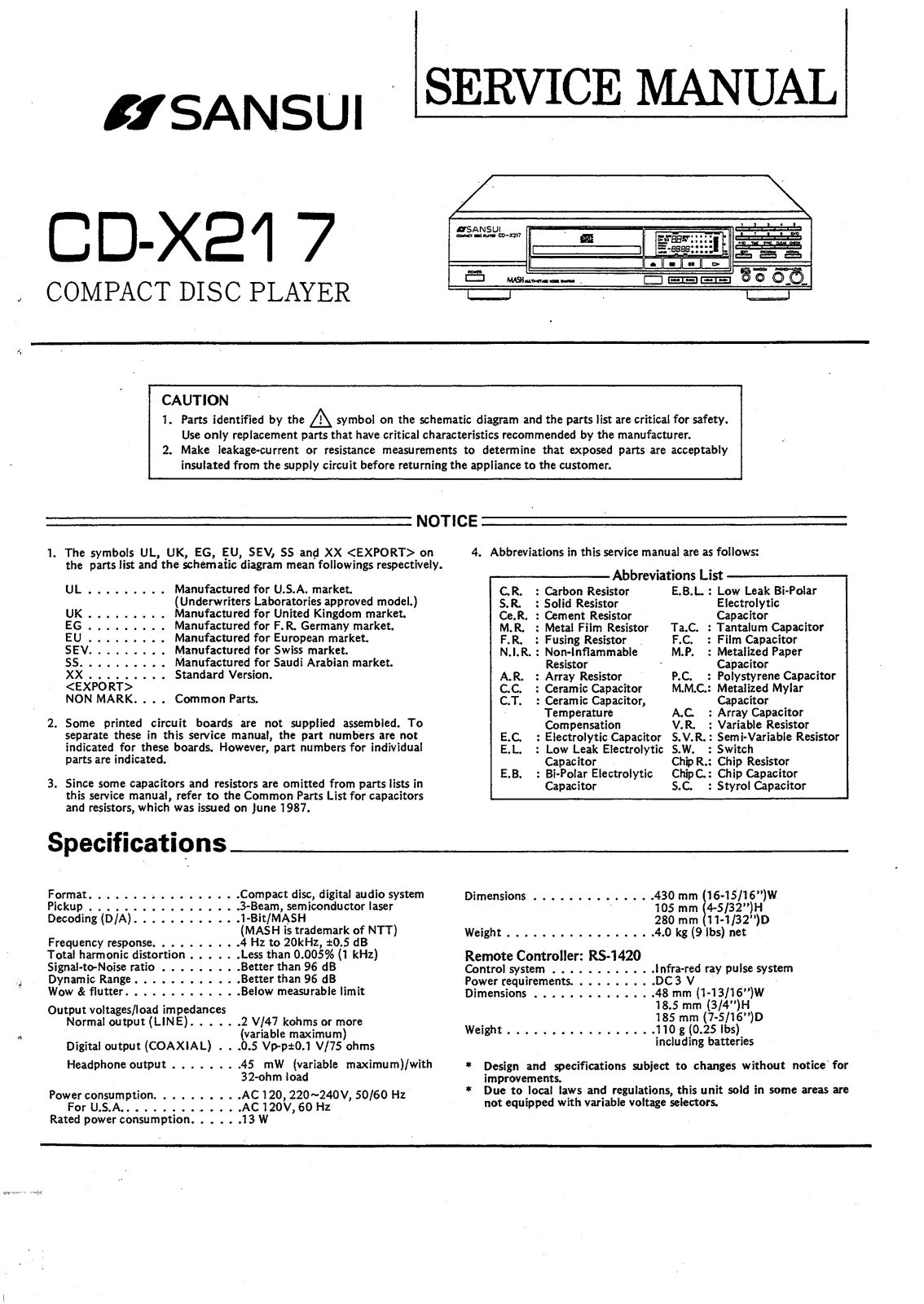 Sansui CDX-217 Service manual