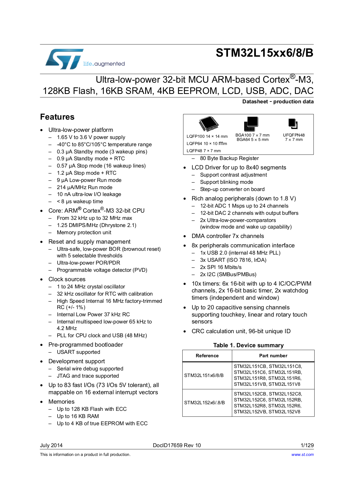 STMicroelectronics STM32L151VB, STM32L151C8, STM32L151RB, STM32L151V8, STM32L152C8 User Manual