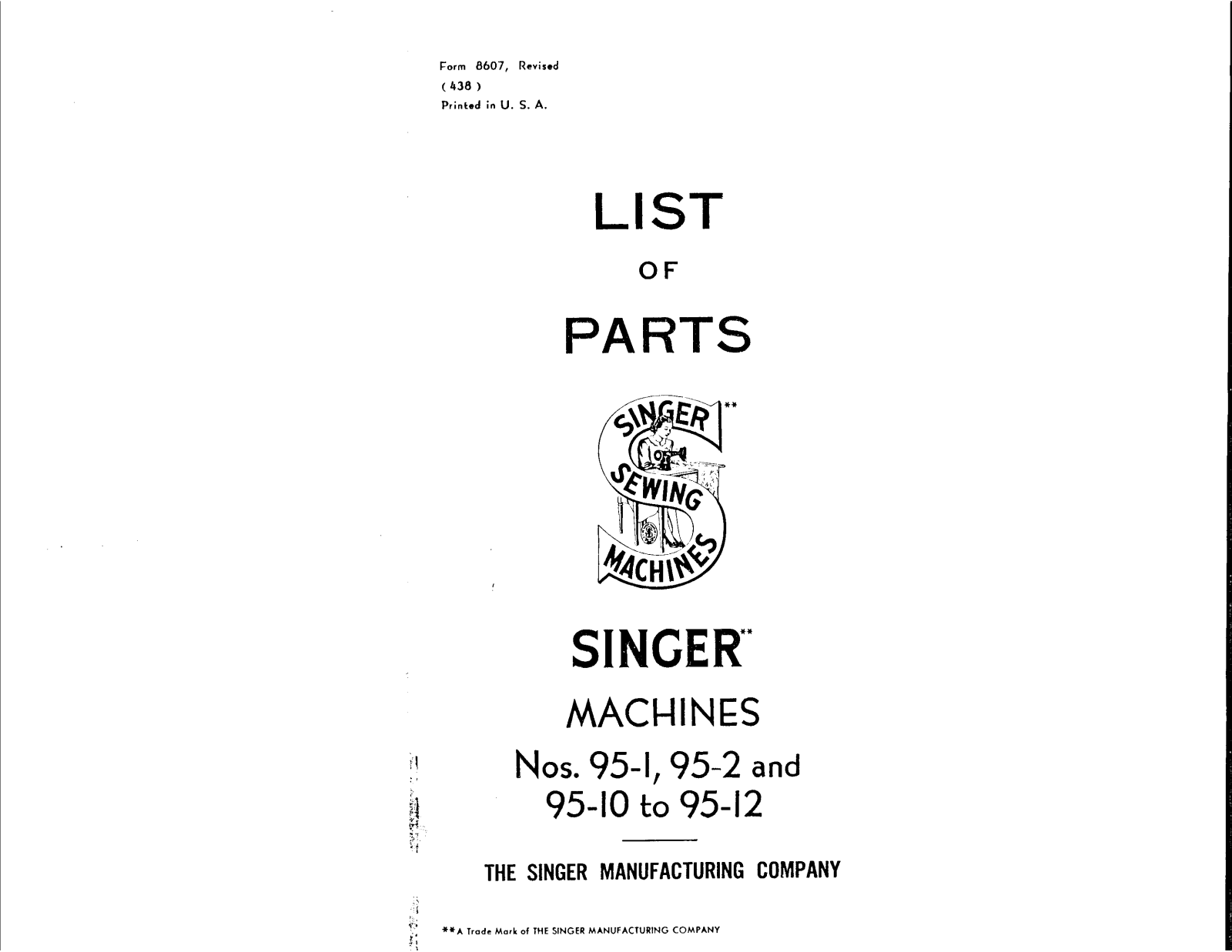 SINGER 95-1, 95-2, 95-10, 95-11, 95-12 Parts List