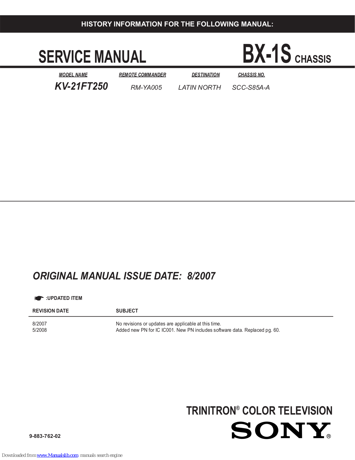 Sony Trinitron KV-21FT250 Service Manual