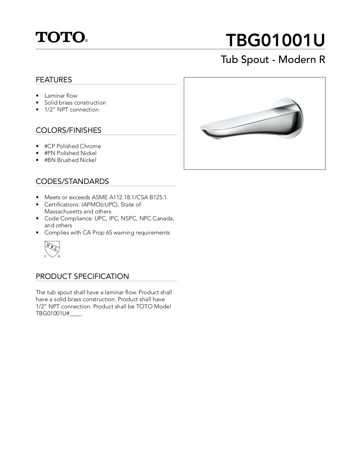 TOTO SBSA1917 Specifications - ManualMachine.com