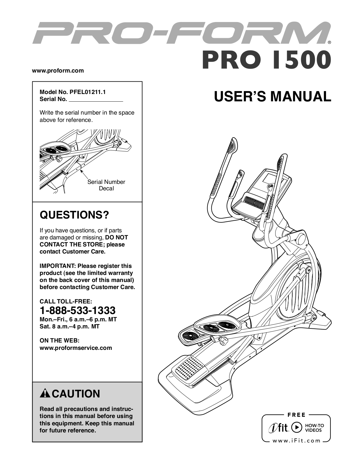 ProForm PFEL012111, PRO 1500 Owner's Manual