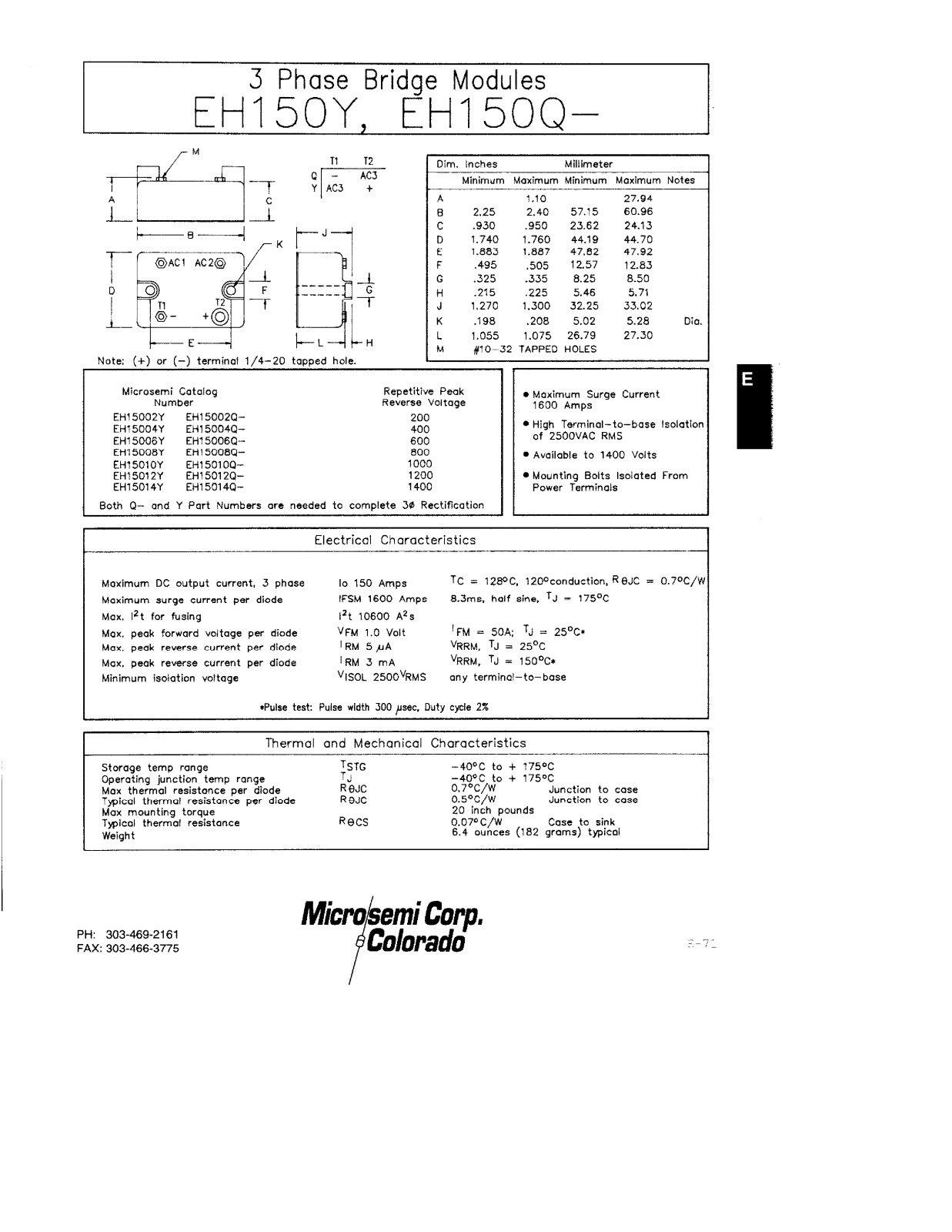 Microsemi Corporation EH15012Y, EH15012Q, EH15010Y, EH15010Q, EH15008Y Datasheet