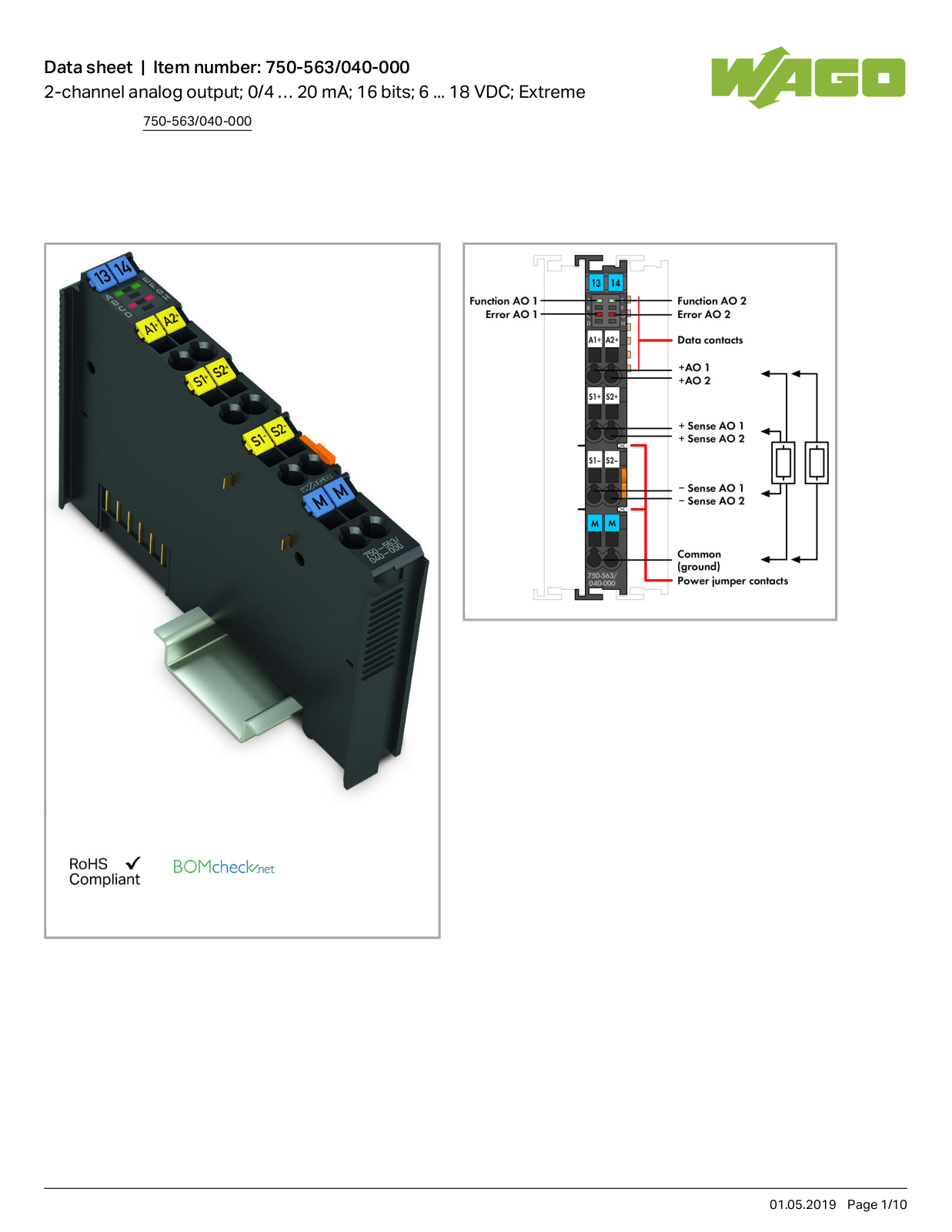 Wago 750-563/040-000 Data Sheet