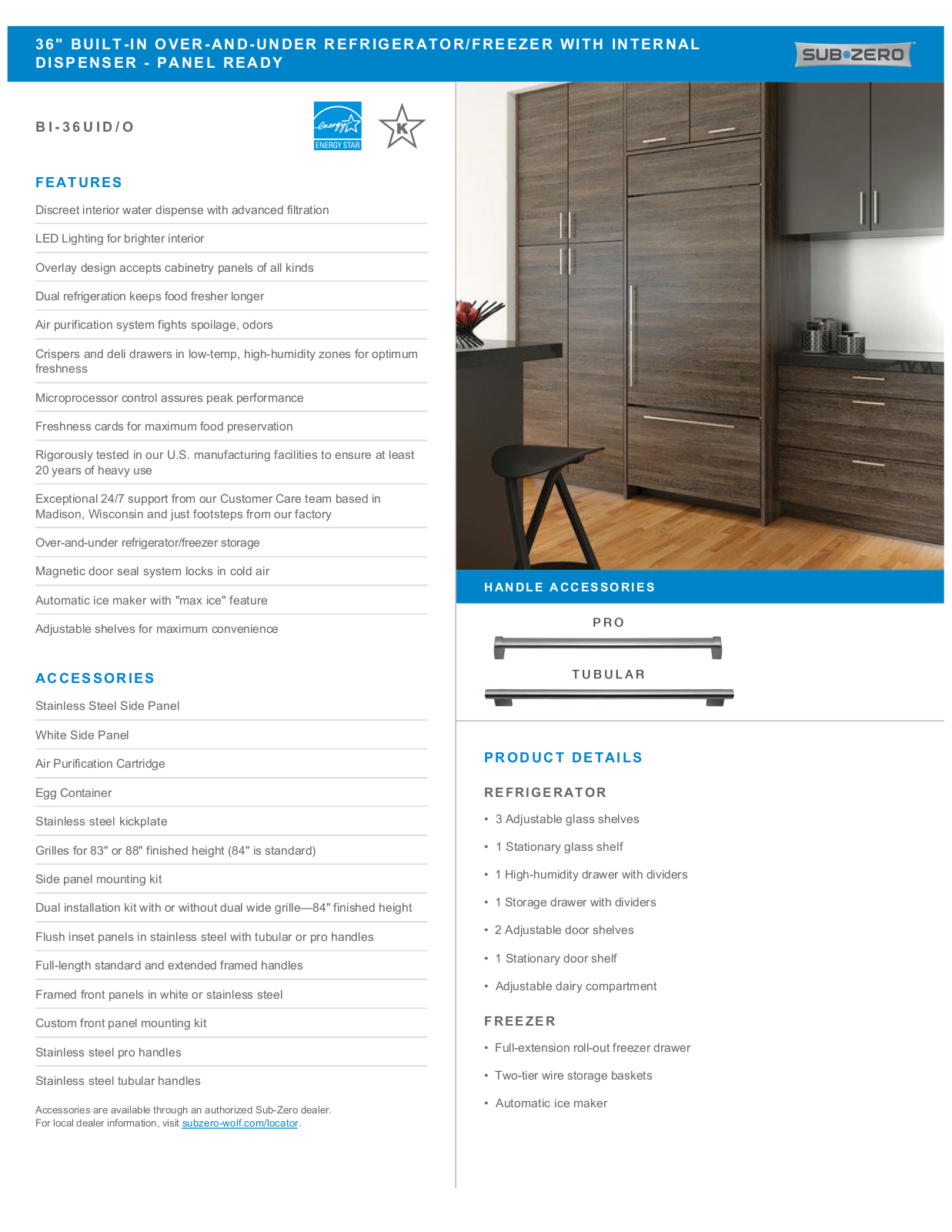 Sub-Zero BI36UIDORH Specification Sheet