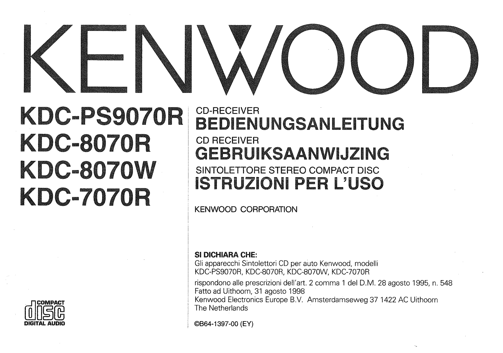 Kenwood KDC-7070W, KDC-PS9070R, KDC-8070R, KDC-7070R Owner's Manual