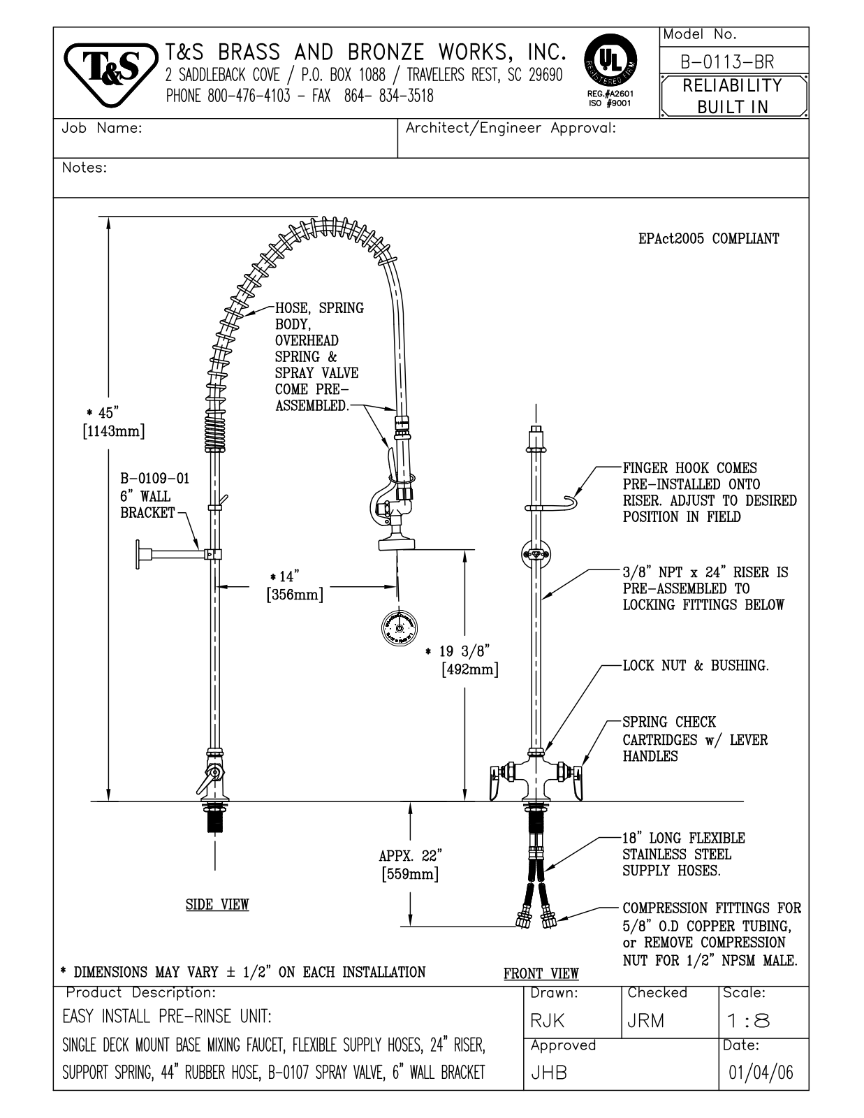 T&S Brass B-0113-BR User Manual