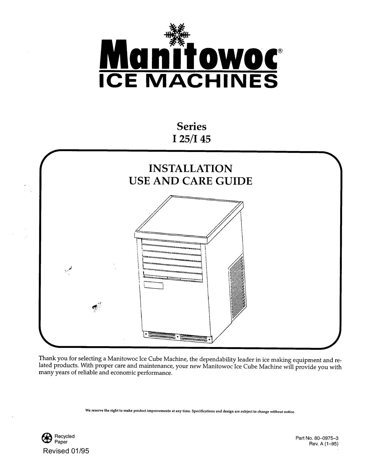 Manitowoc Ice IR0045A Installation Manual