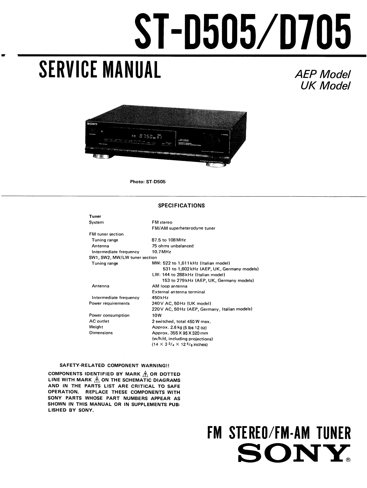 Sony STD-705 Service manual