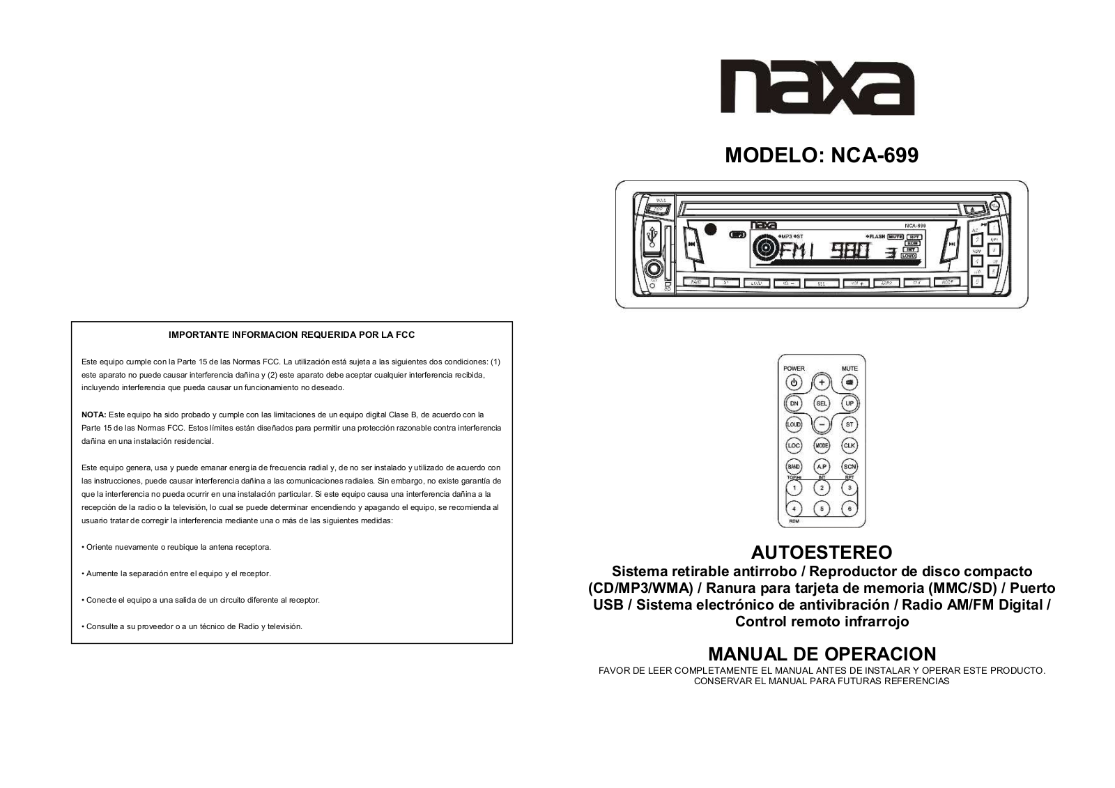 Naxa NCA-699 User Manual