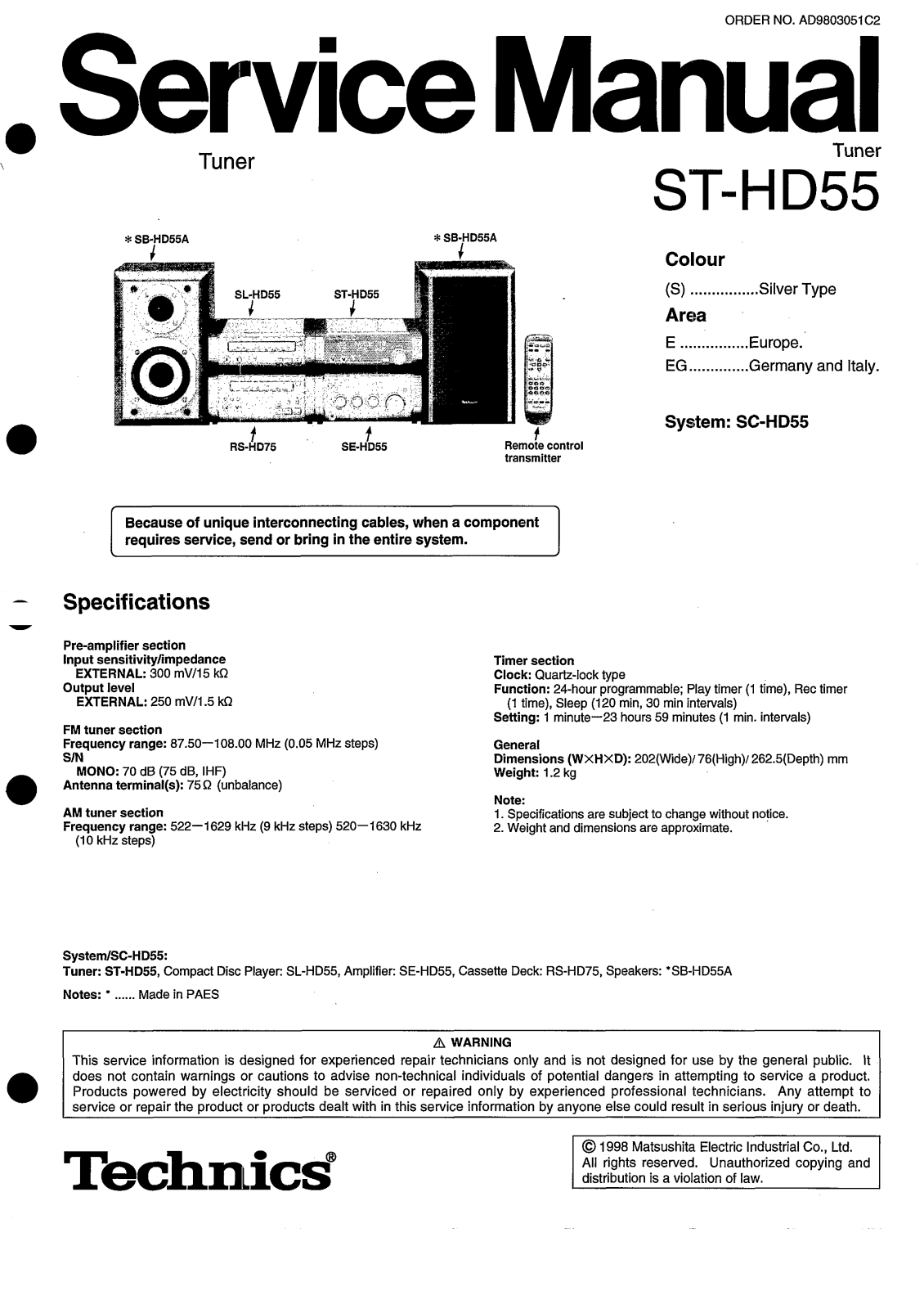 Technics STHD-55 Service manual
