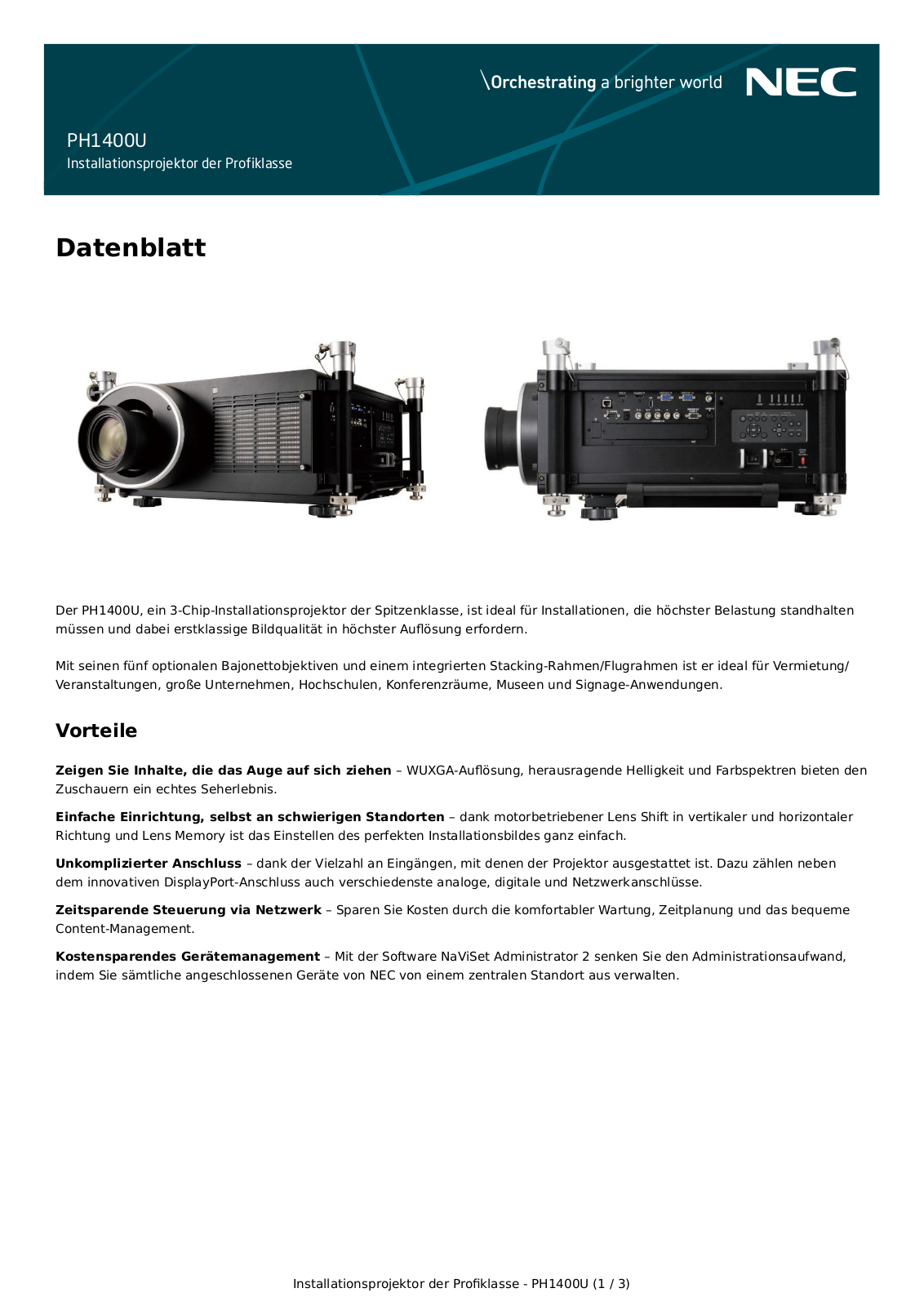 NEC PH1400U Datenblatt