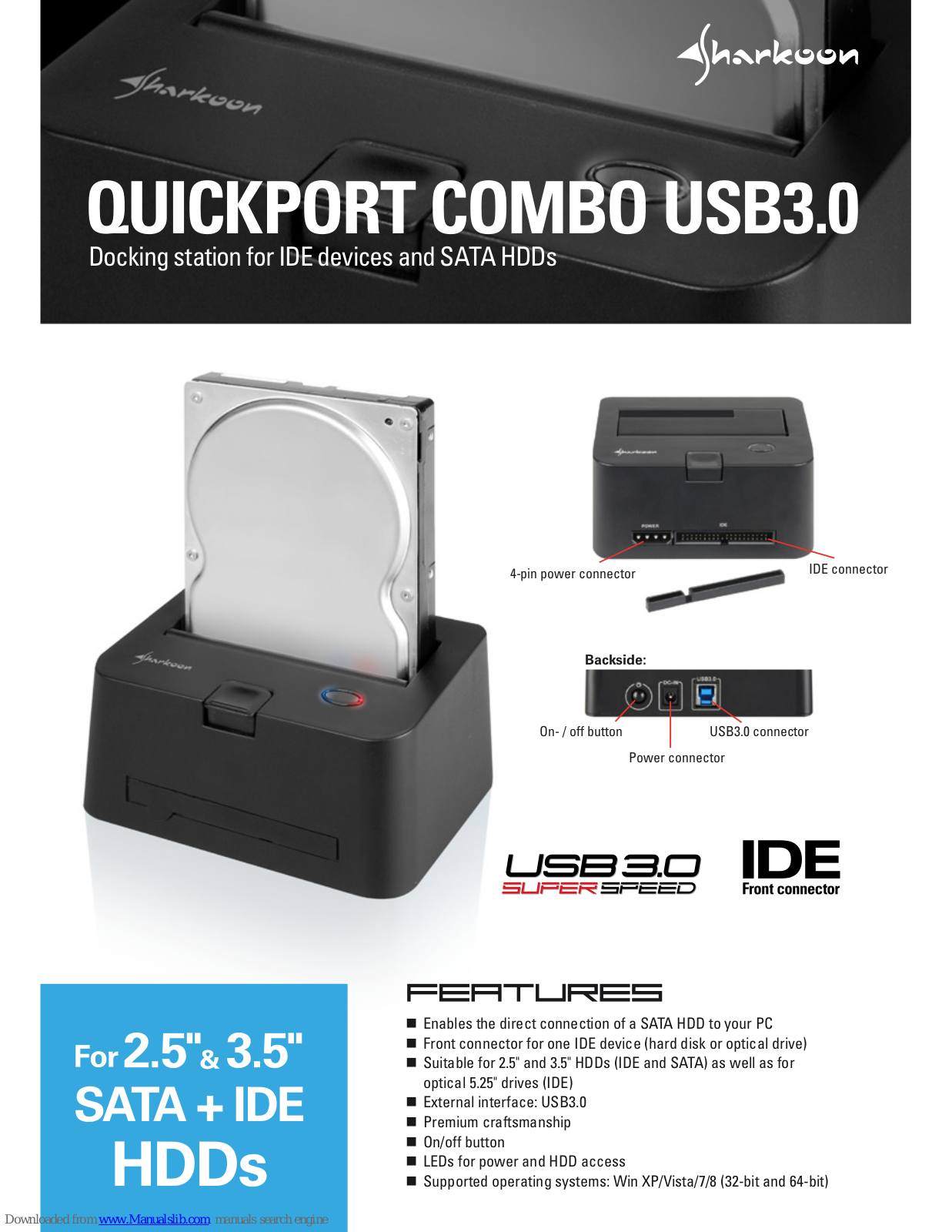 Sharkoon QUICKPORT COMBO USB3.0 Specifications