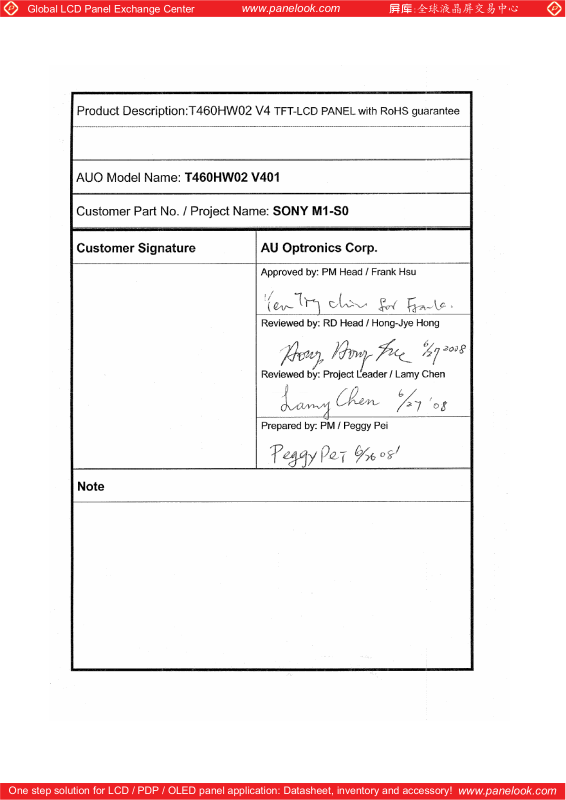 AUO T460HW02 V401 Specification