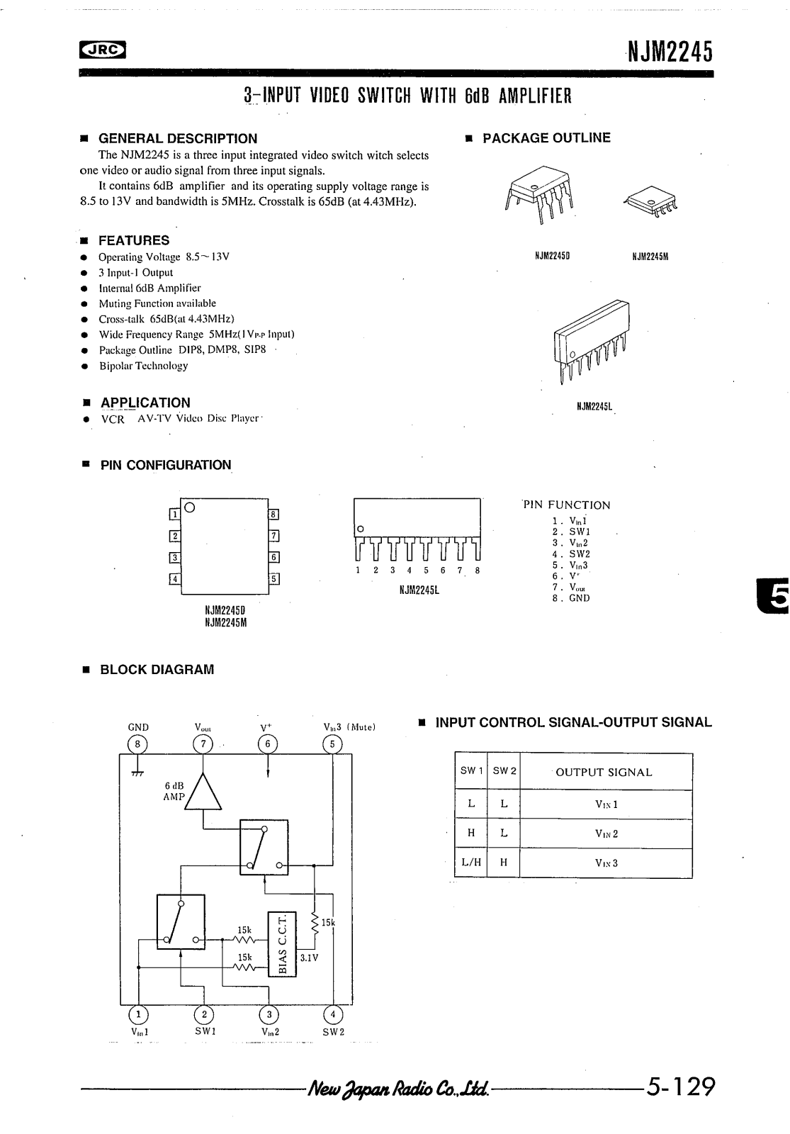 JRC NJM2245L, NJM2245M, NJM2245D Datasheet