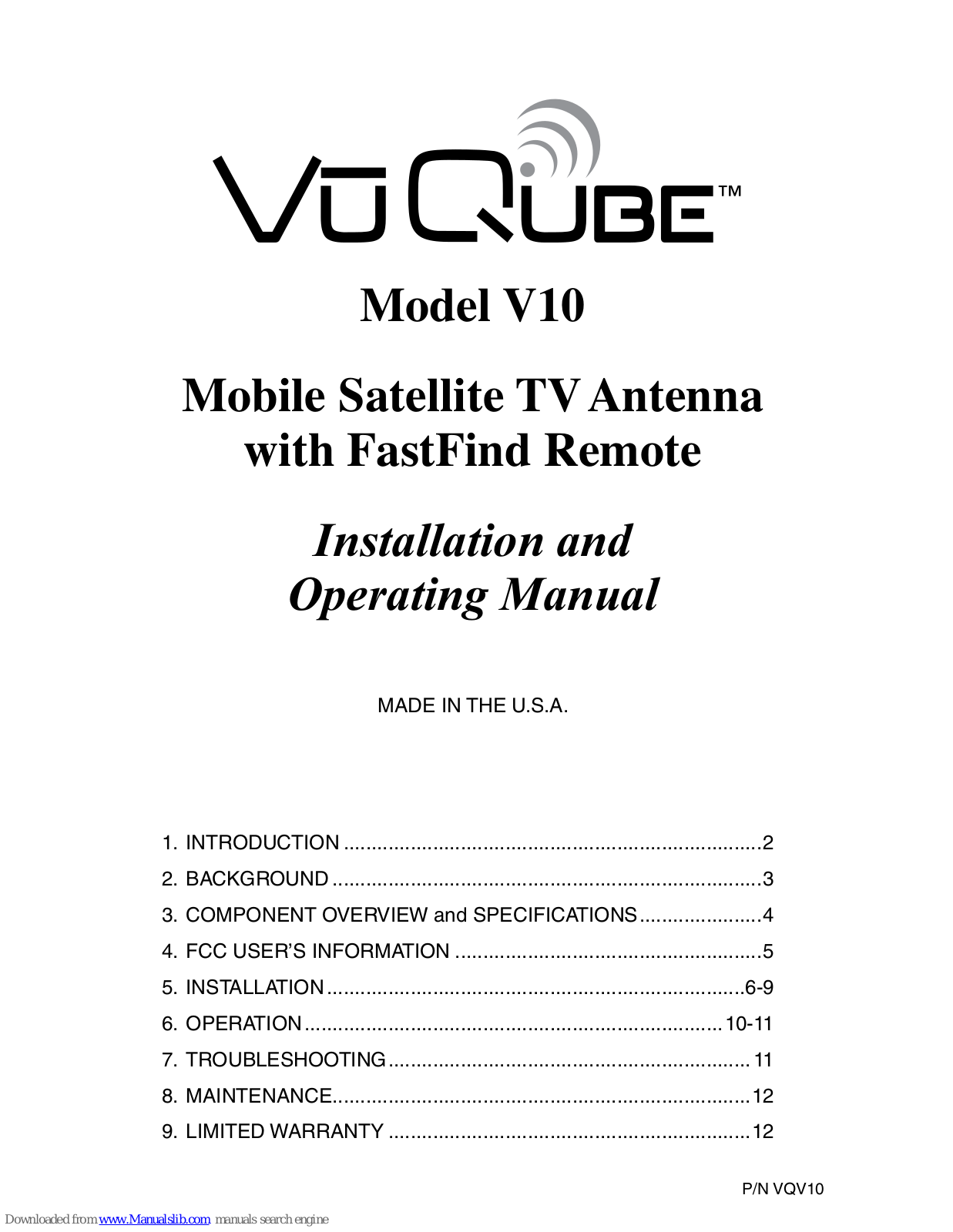 VuQube Vu Qube V10 Installation And Operating Manual