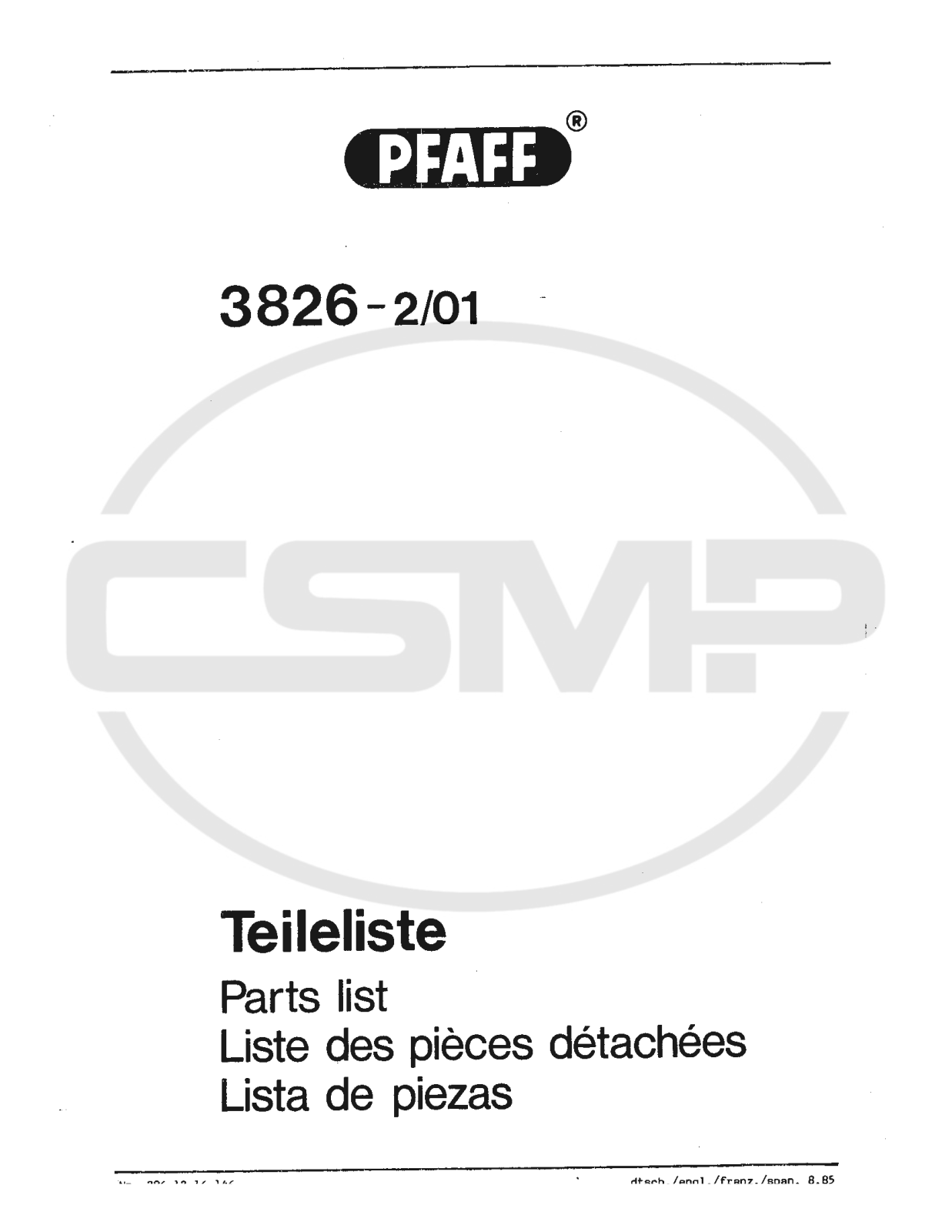 Pfaff 3826 Parts Book