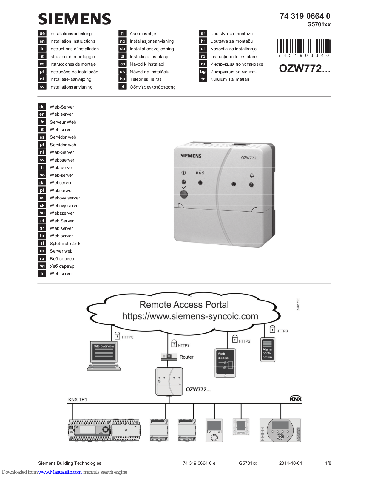 Siemens OZW772 Series Installation Instructions Manual