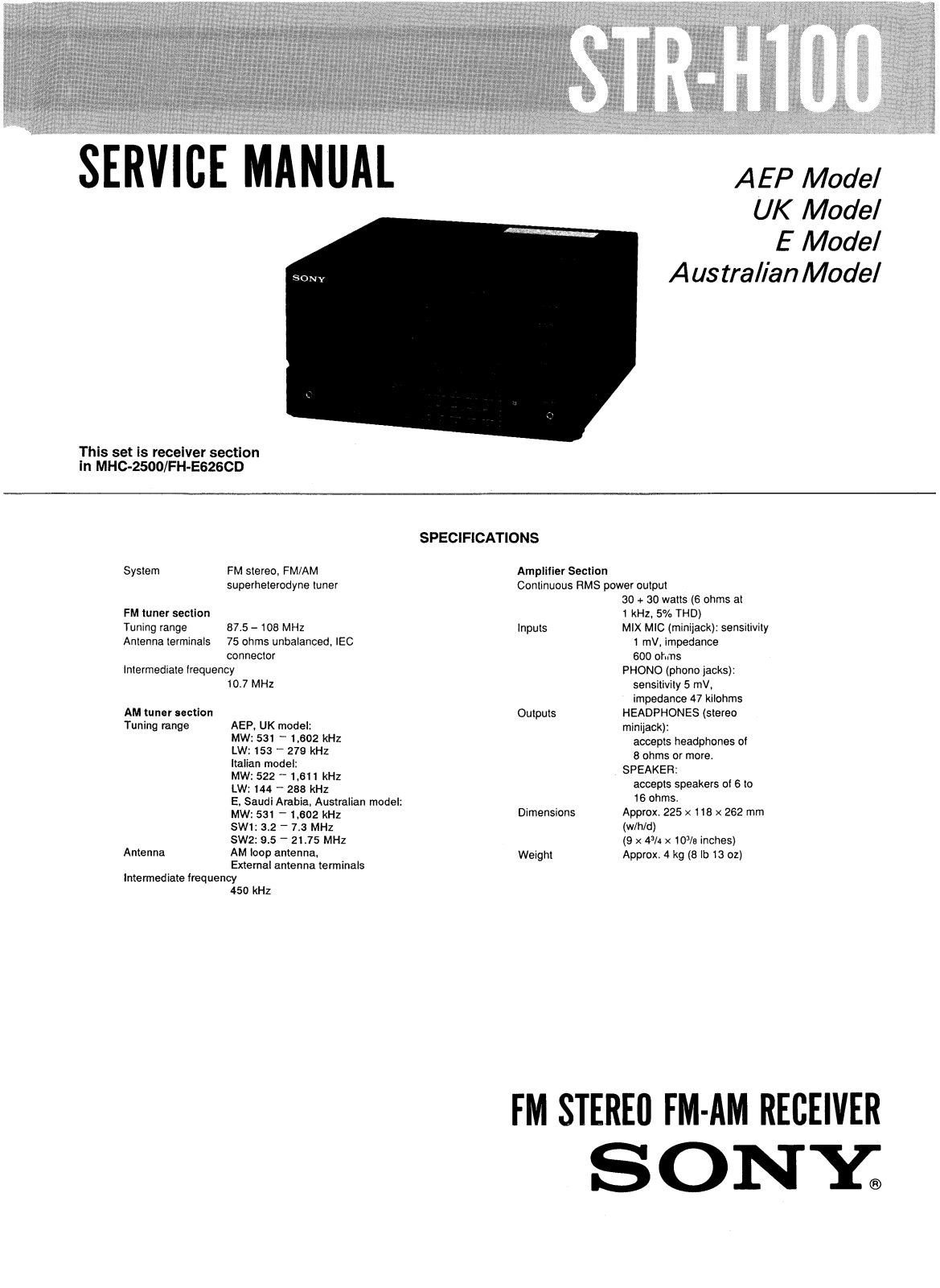 Sony STRH-100 Service manual
