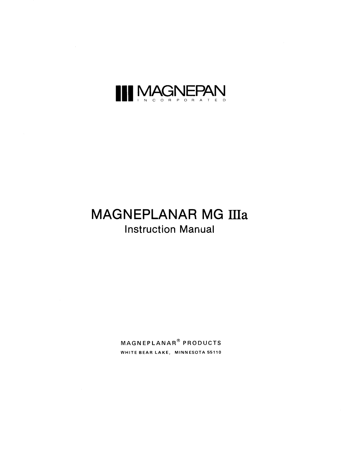 Magnepan MG 3-A Owners manual