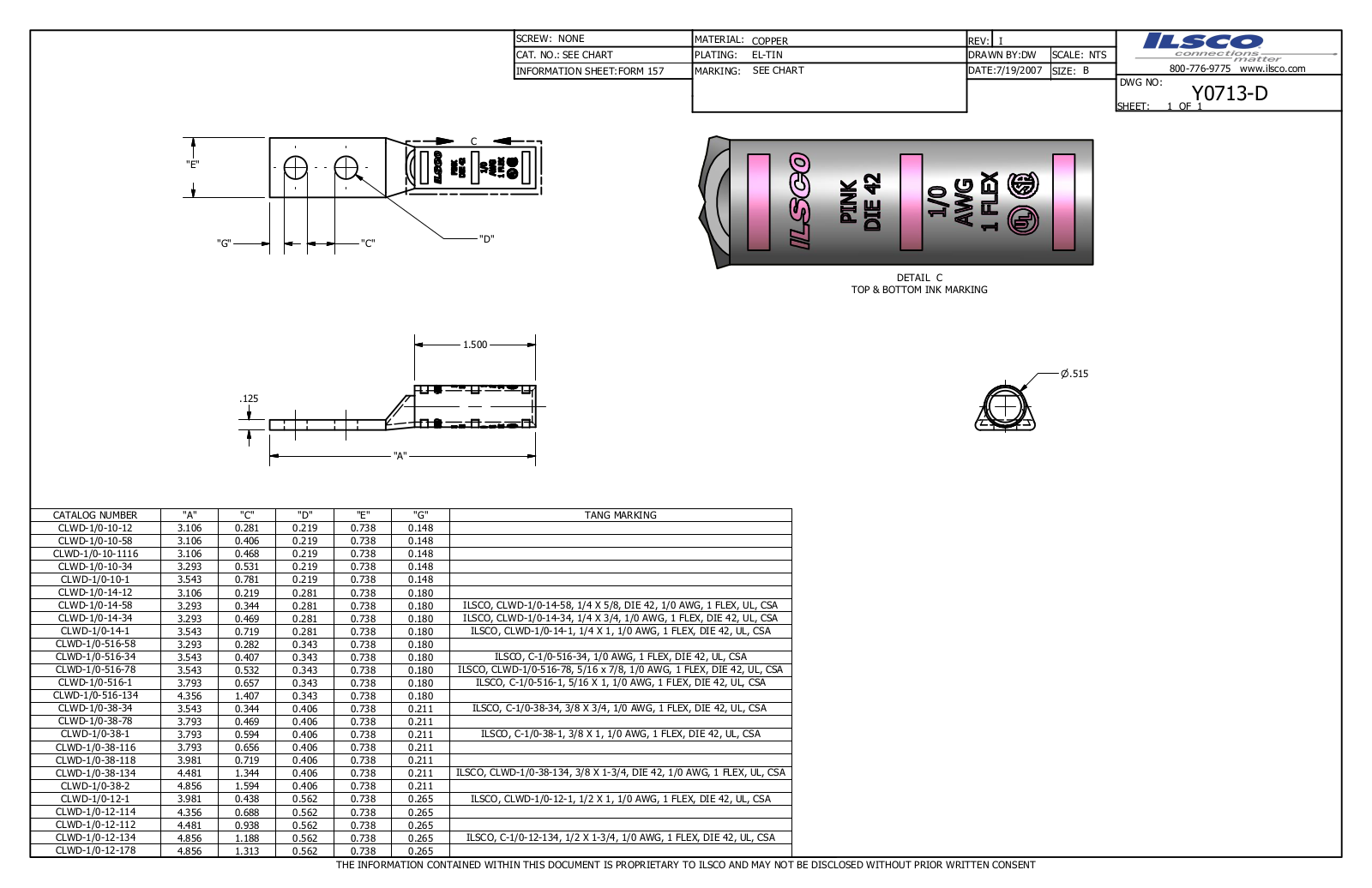 Ilsco CLWD-1/0-38-34 Data sheet