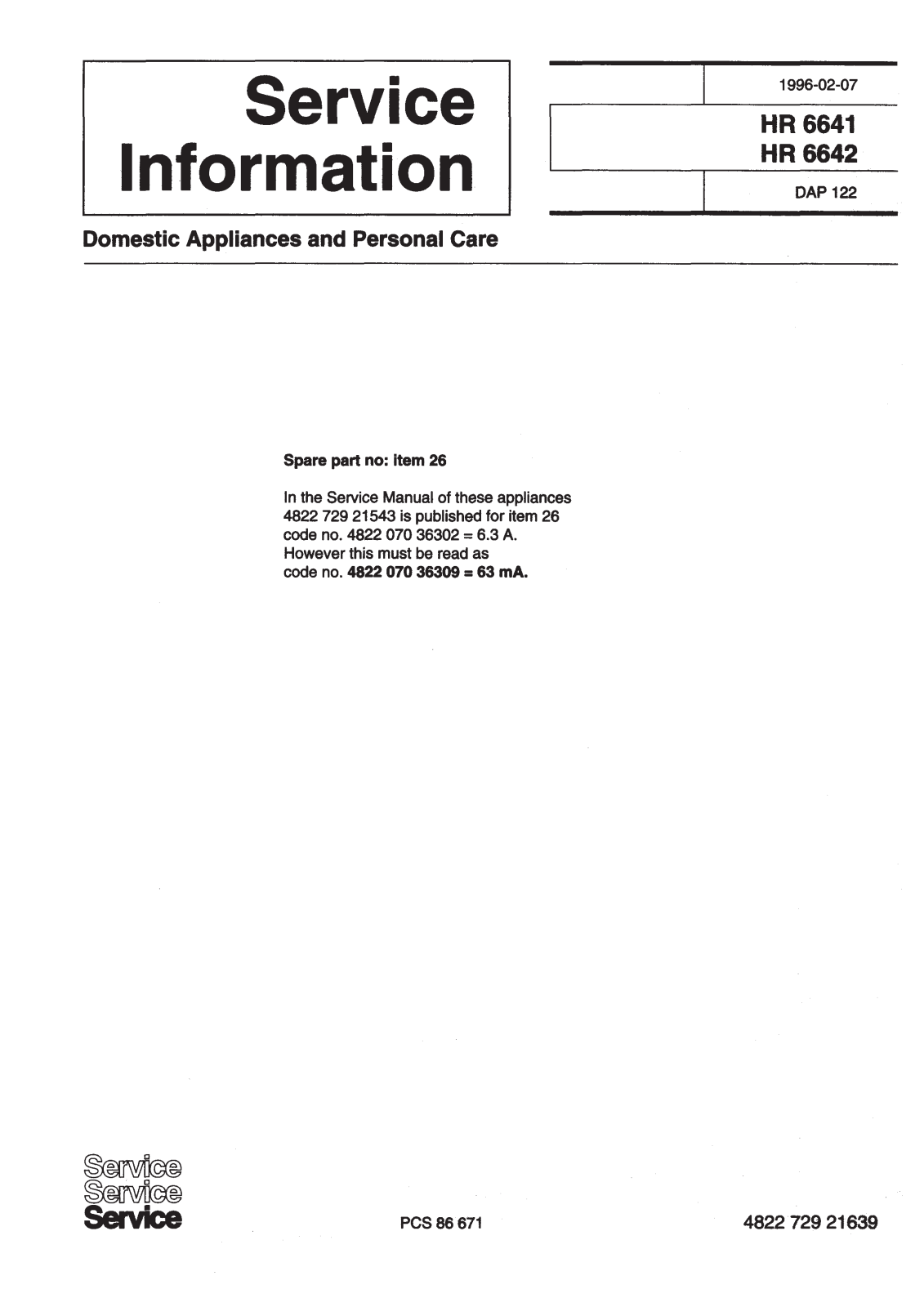 Philips HR 6642, HR 6641 Service Manual