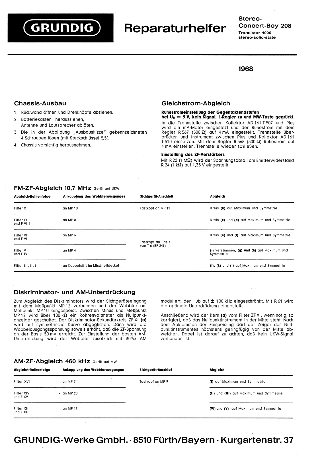 Grundig Concert-Boy-208 Service Manual