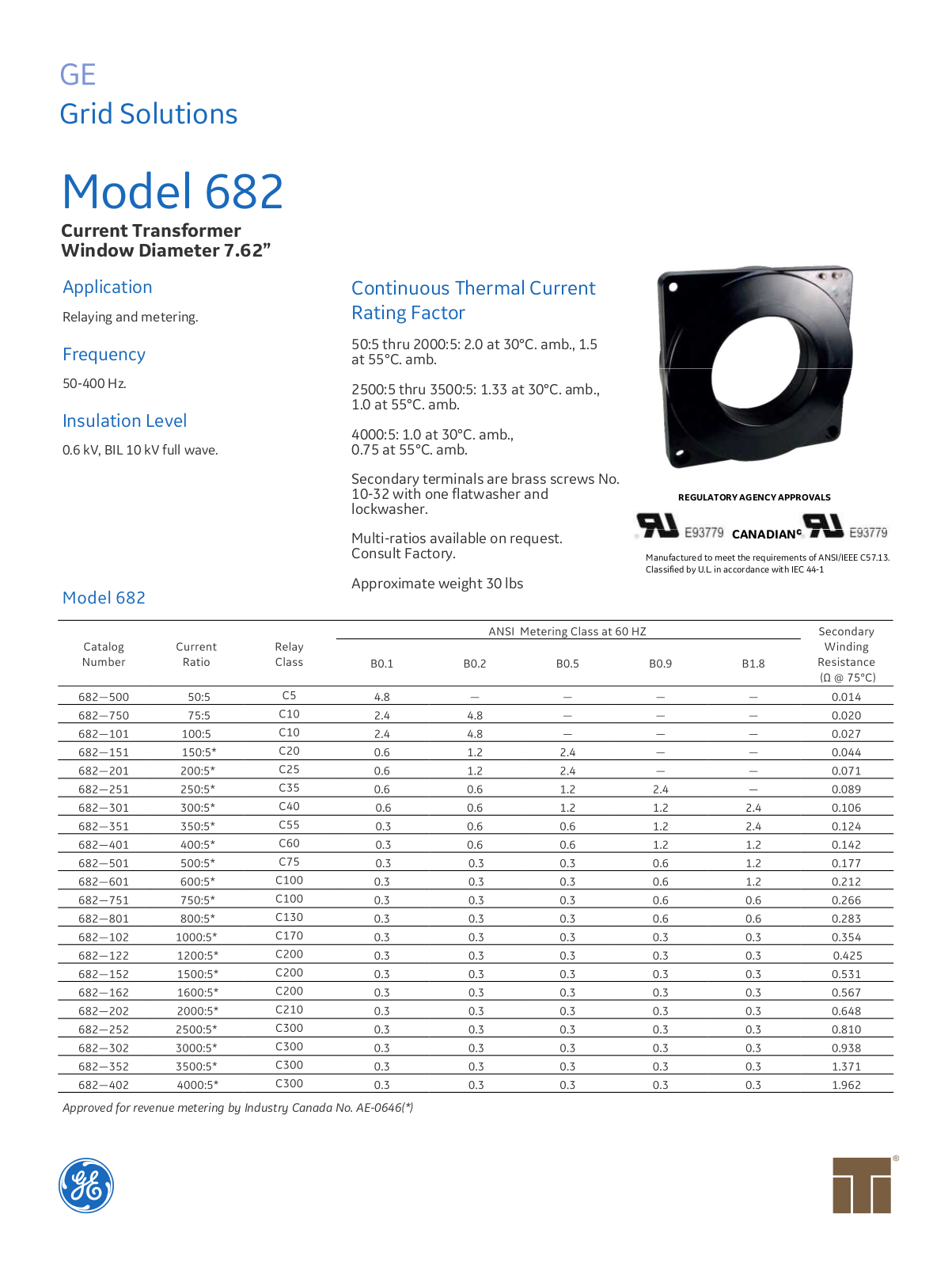 Instrument Transformer, Div of GE 682 Data Sheet - ManualMachine.com