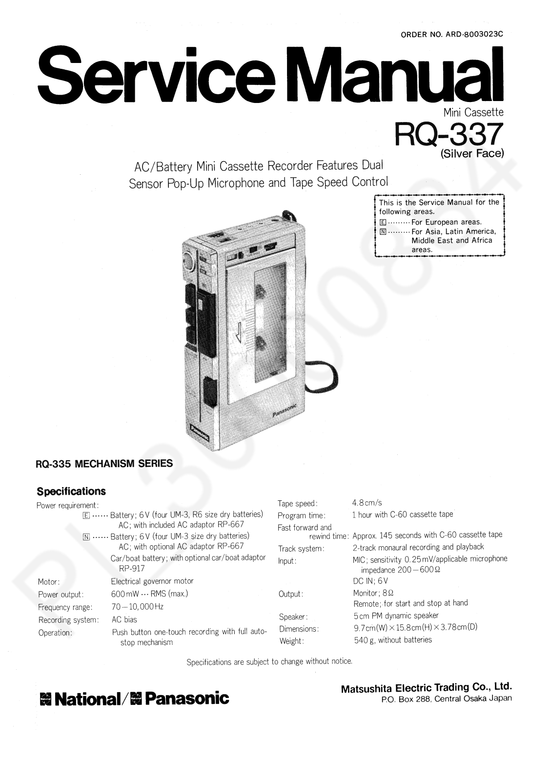 Panasonic RQ-337 User Manual