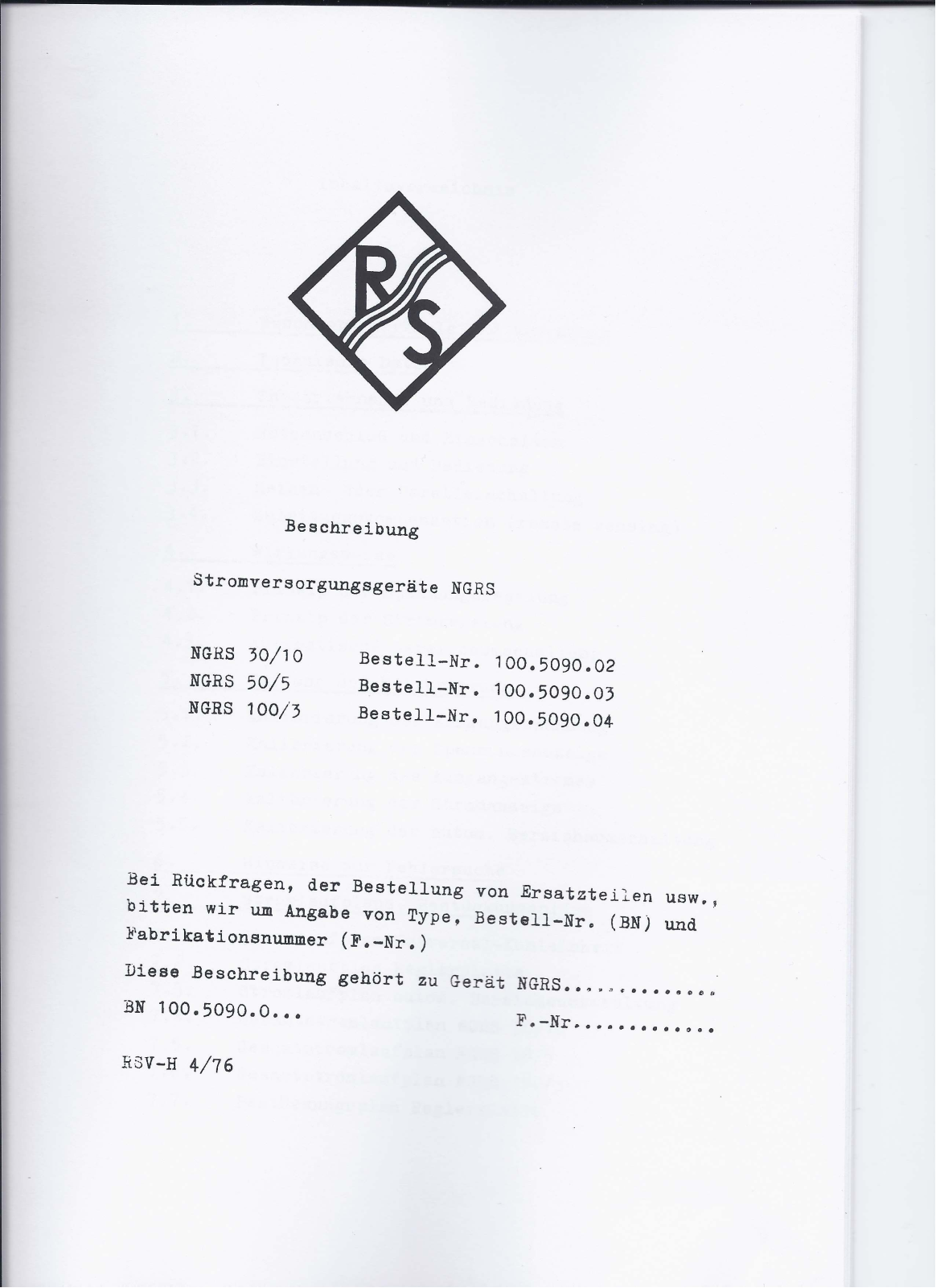 Rohde & Schwarz NGRS 100, NGRS 50, NGRS 30 Service Manual