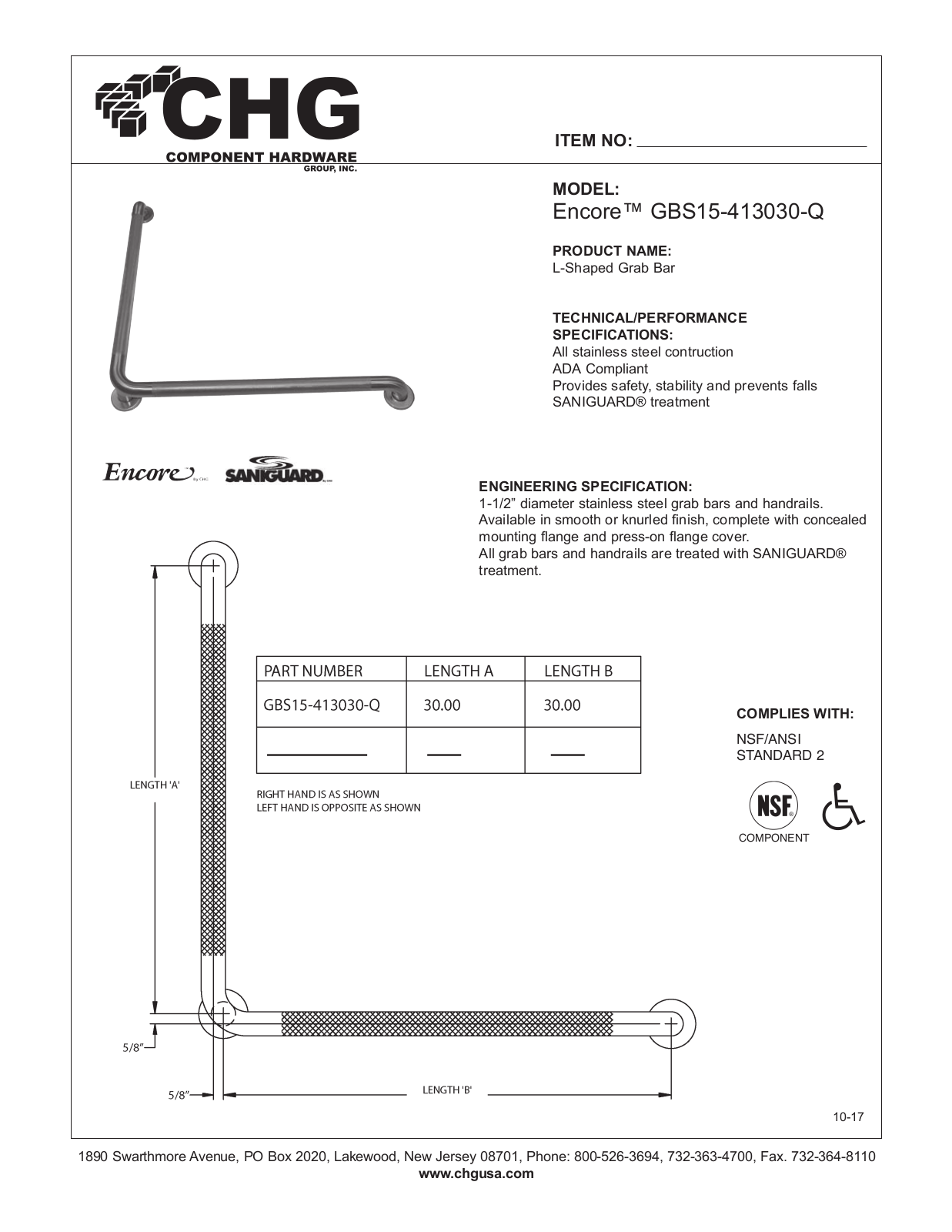 Component Hardware GBS15-413030Q Specifications